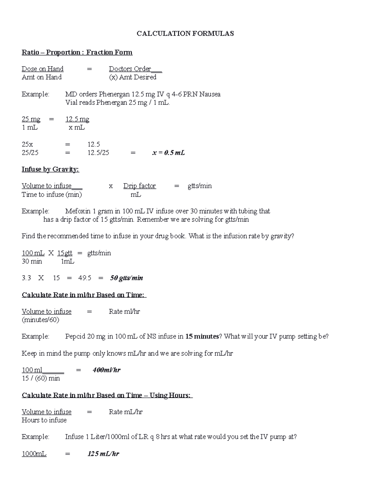 Calculation Formulas Math Nursing Calculation Formulas Ratio Proportion Fraction Form