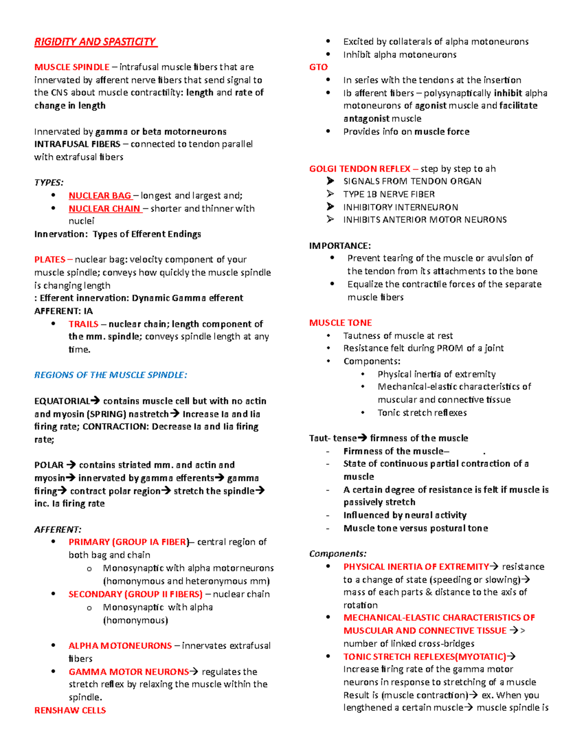 Rigidity And Spasticity - Rigidity And Spasticity Muscle Spindle 