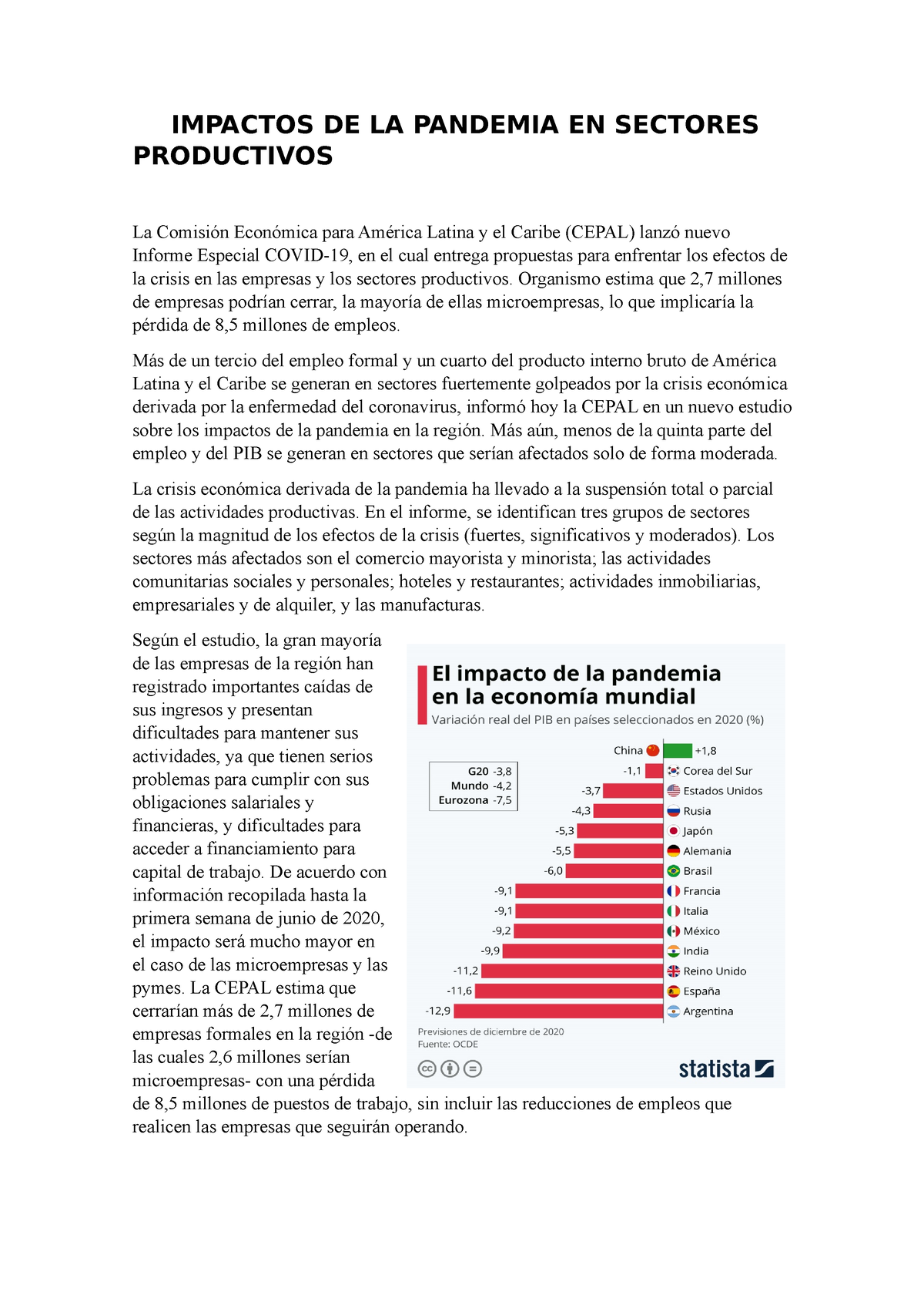 Impactos DE LA Pandemia EN Sectores DE LA Economia - IMPACTOS DE LA ...