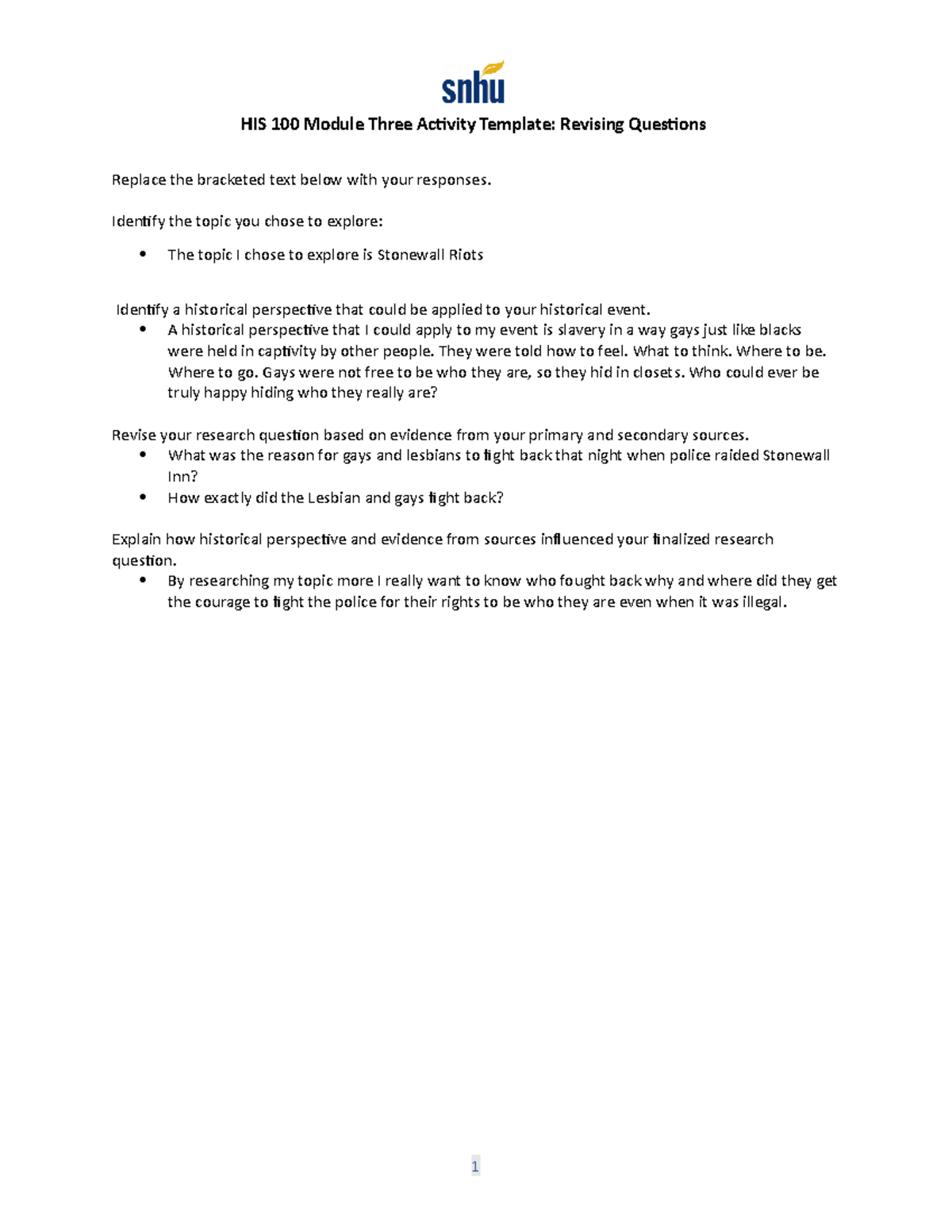 HIS 100 Module Three Activity Revising Questions Template - HIS 100 ...