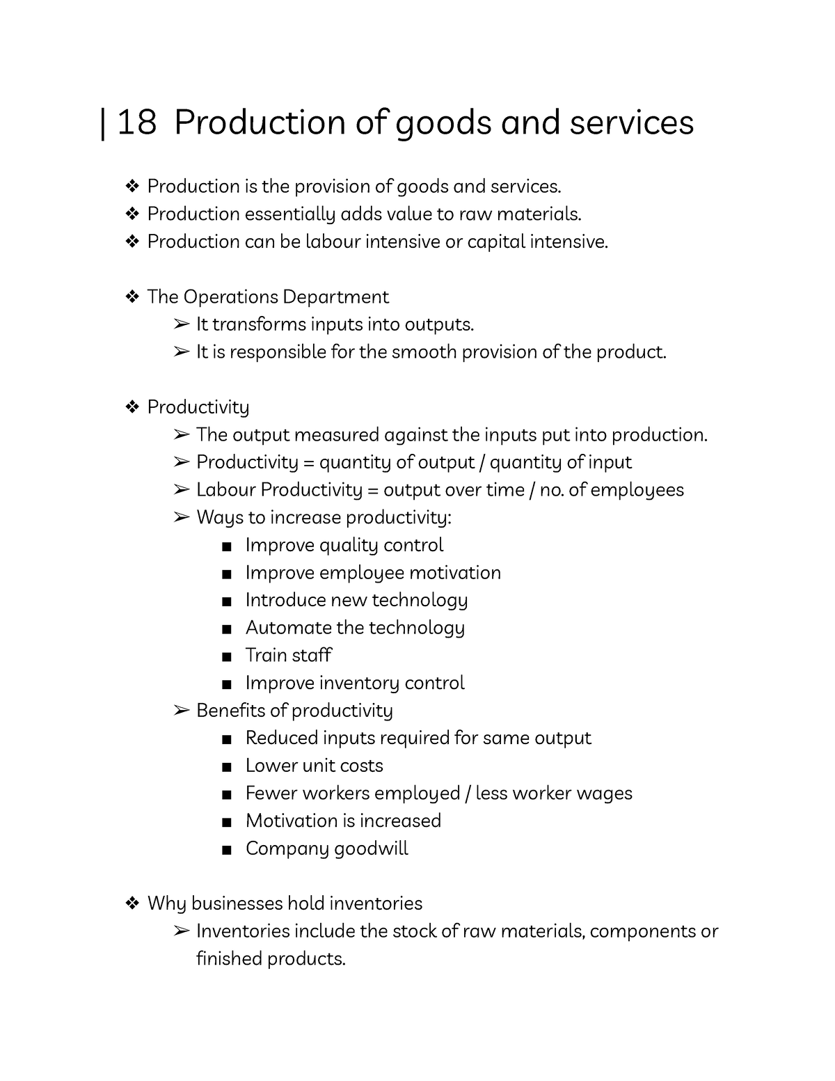 Business Studies LN Section 4 - | 18 Production of goods and services ...