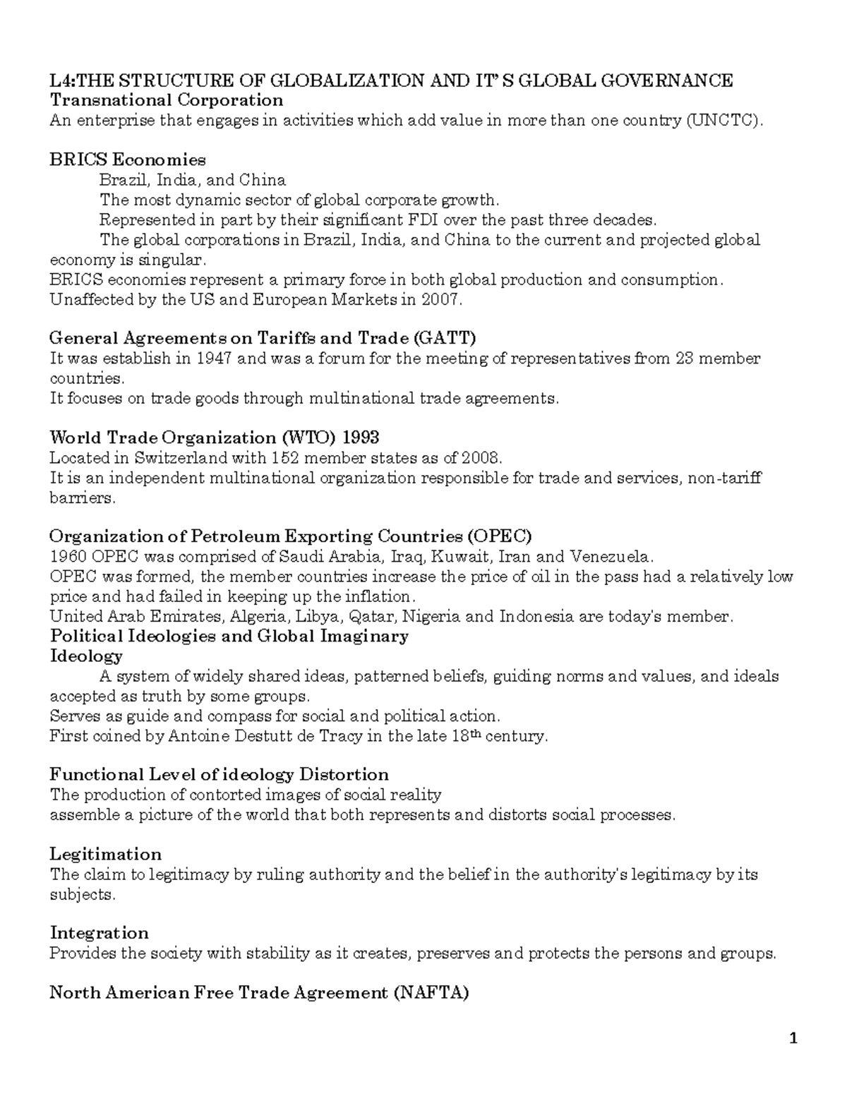 15 - 1 L4:the Structure Of Globalization And It’ S Global Governance 