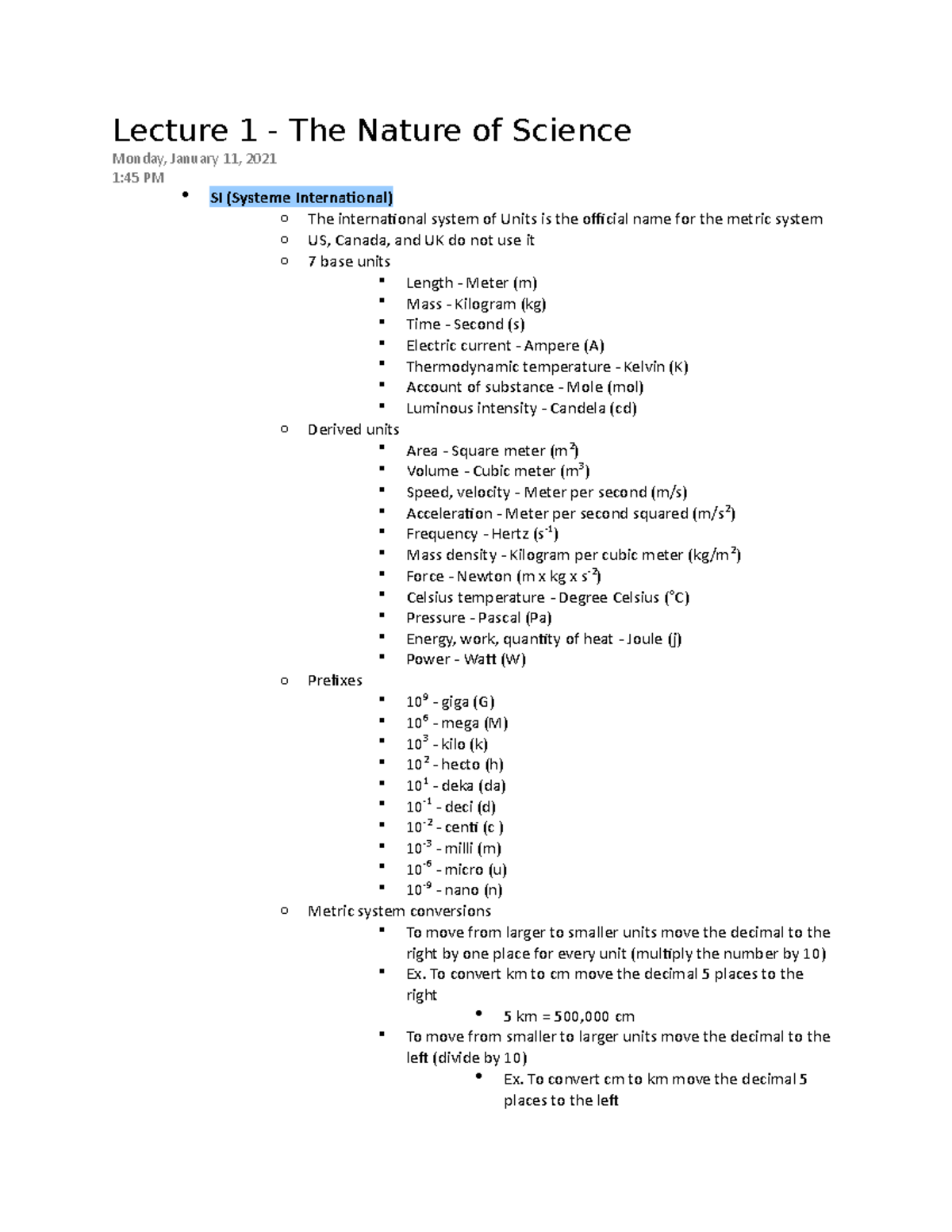 Accounting 1 Notes - Lecture 1 - The Nature of Science Monday, January ...