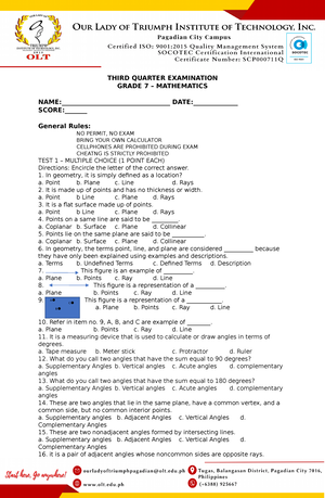 Humss 11 -Probability And Statistics Exam - THIRD QUARTER EXAMINATION ...