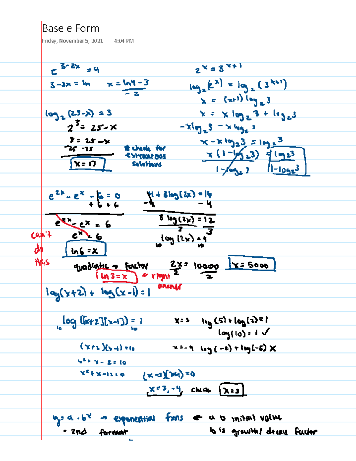 Base e form - unit 2 - MATH 9 - ĂƐĞ Ğ &Žƌŵ &ƌŝĚĂLJ͕ EŽǀĞŵďĞƌ ρ͕ ϮϬϮϭ ...