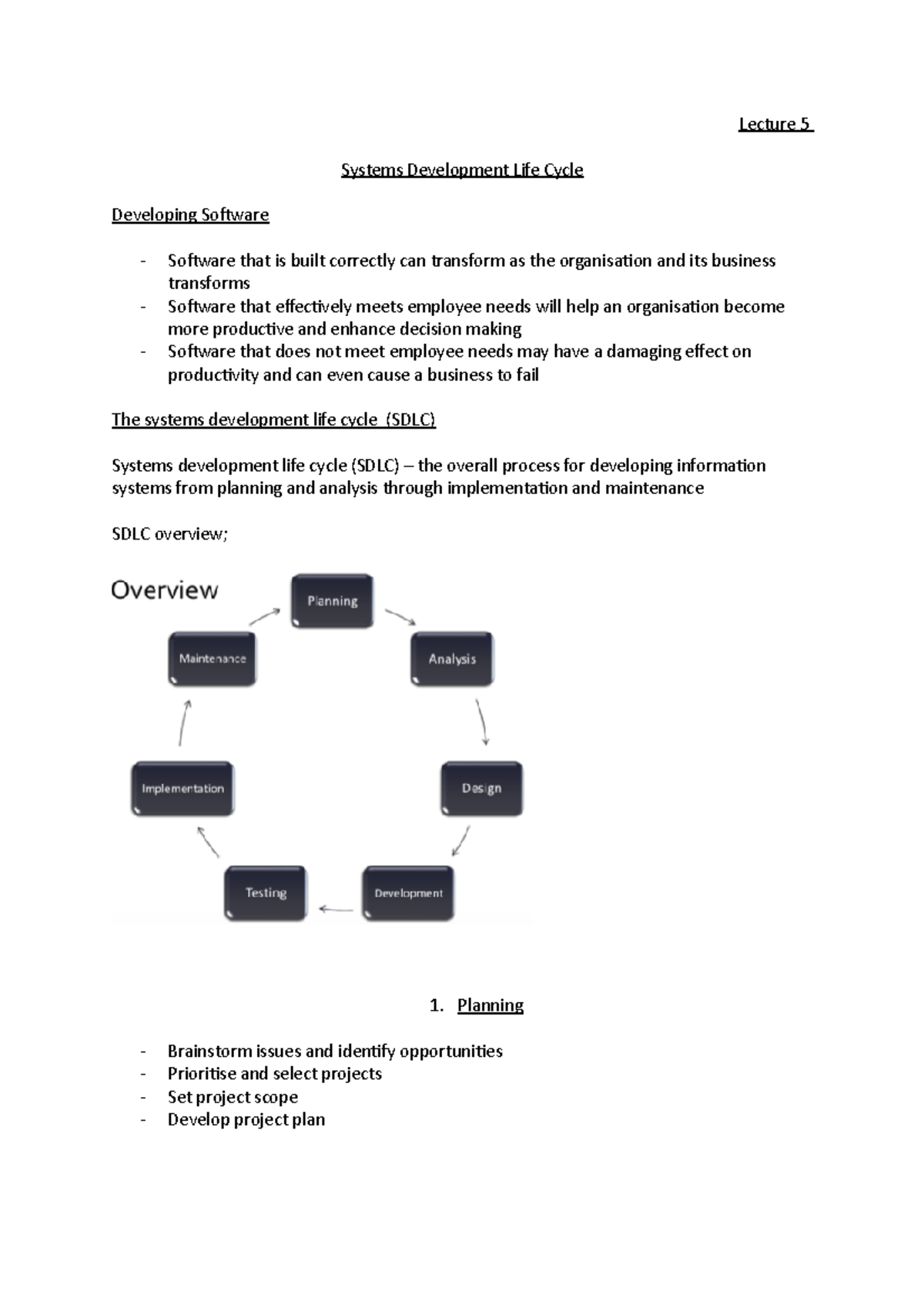 Lecture 5 - Systems Development Life Cycle - Lecture 5 Systems ...