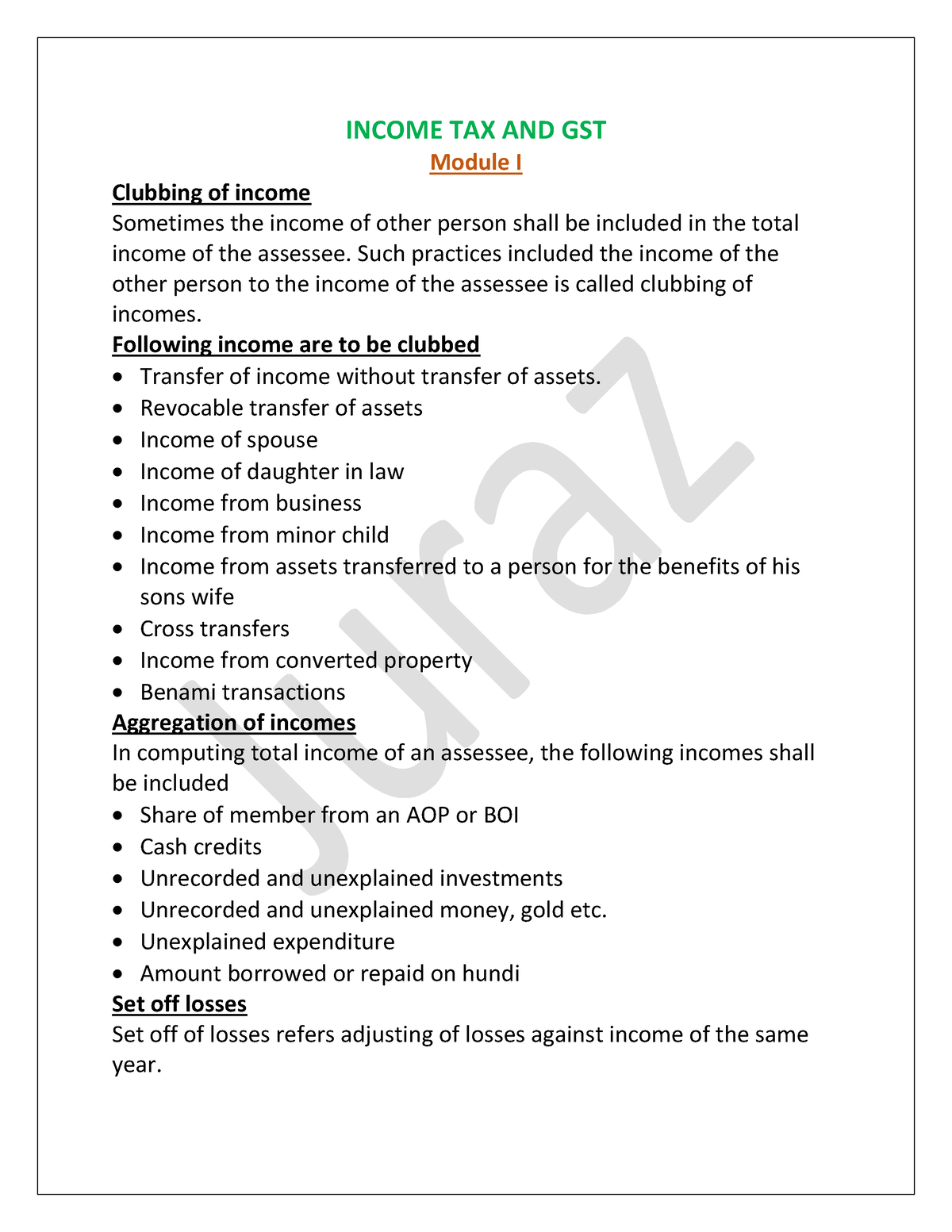 Module I- Income Tax And GST - INCOME TAX AND GST Module I Clubbing Of ...