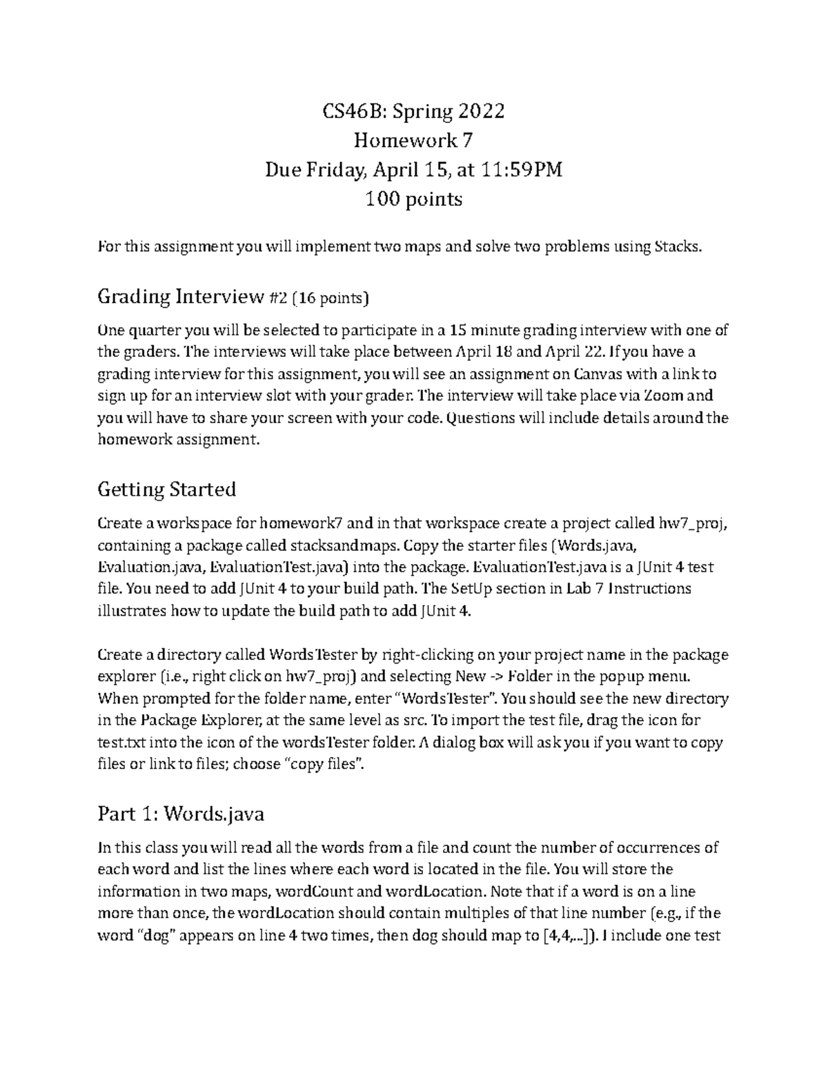 Homework 7 - CS46B: Spring 2022 Homework 7 Due Friday, April 15, at 11 ...