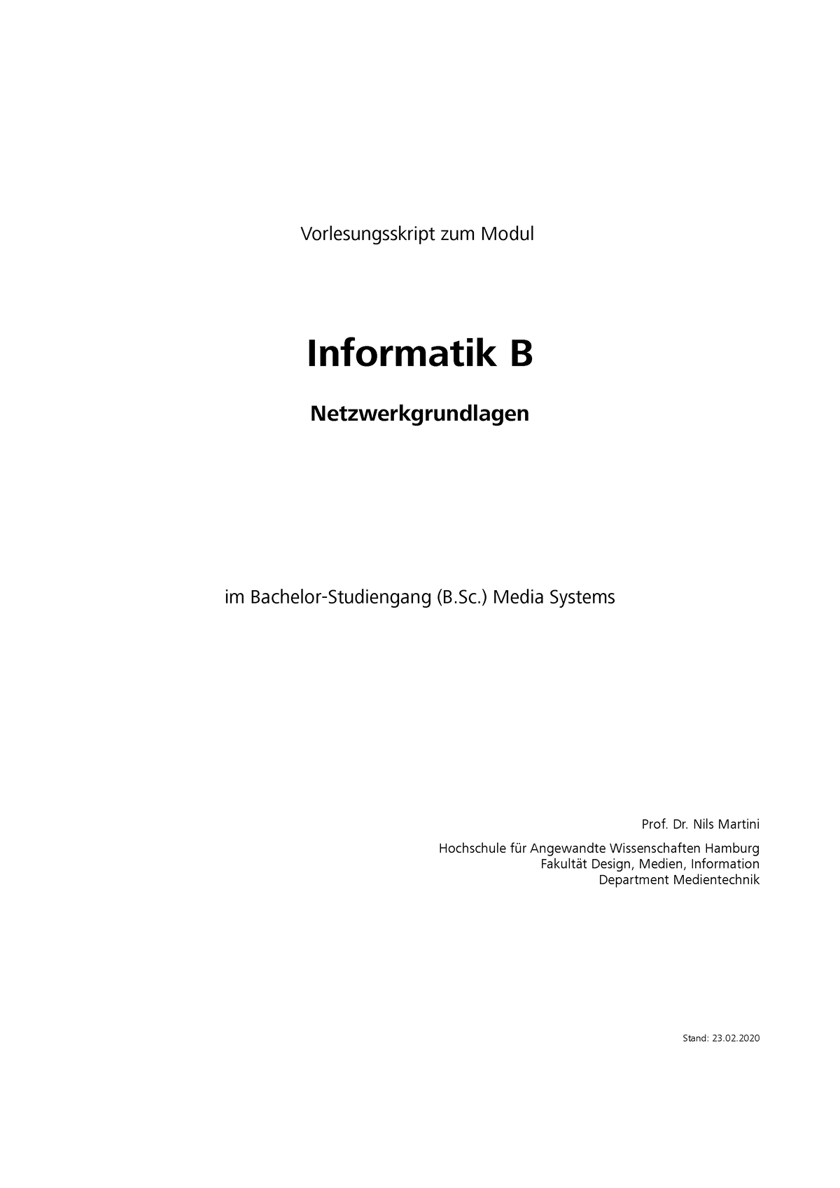 Skript Informatik B - HAW DMI - Netzwerkgrundlagen - Vorlesungsskript ...