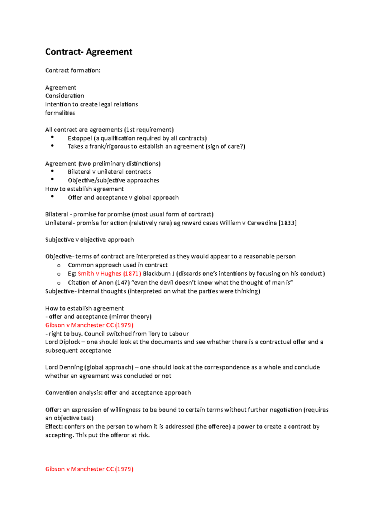 Contract lecture notes (Autosaved) - Contract- Agreement Contract ...