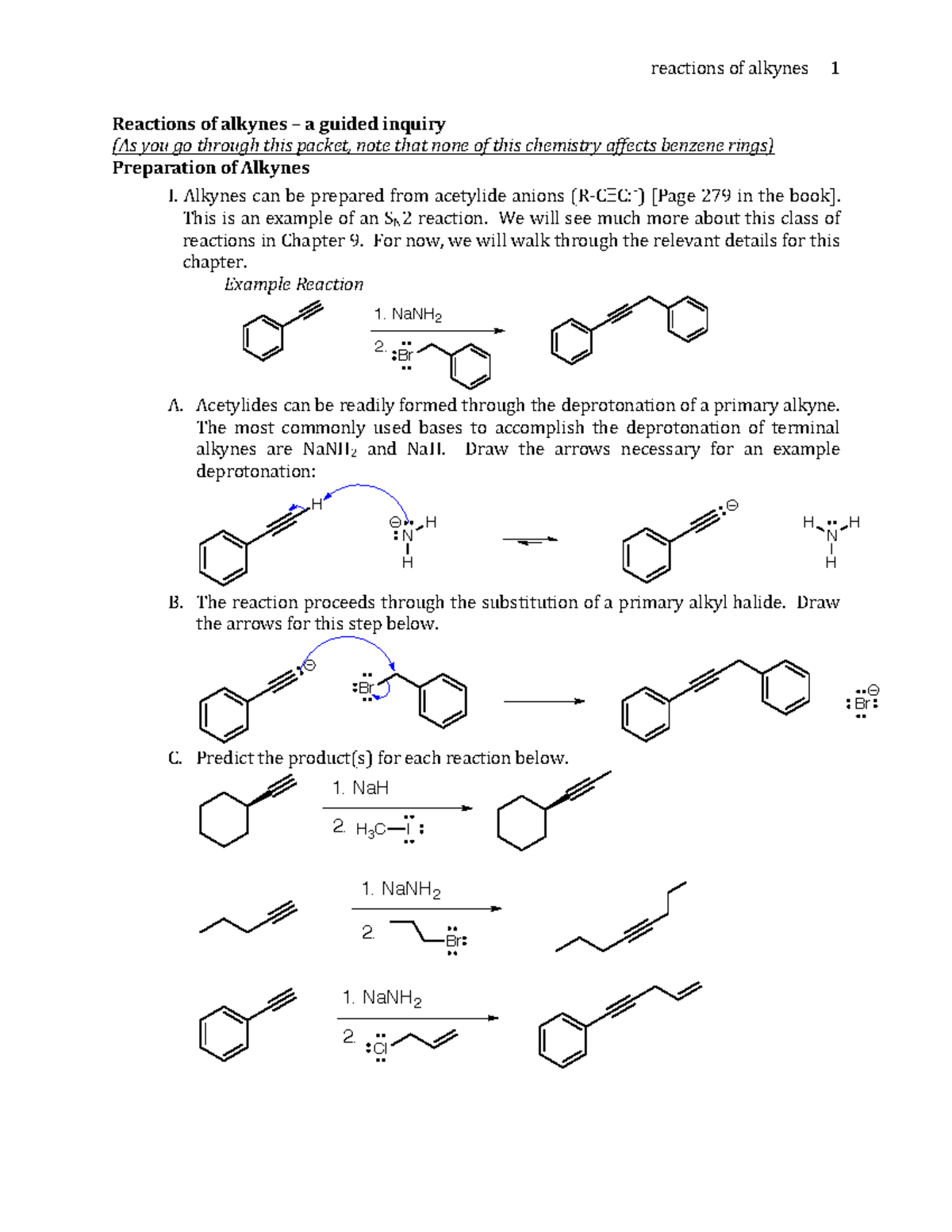 Reactions Of Alkynes KEY - Reactions Of Alkynes 1 Reactions Of Alkynes ...