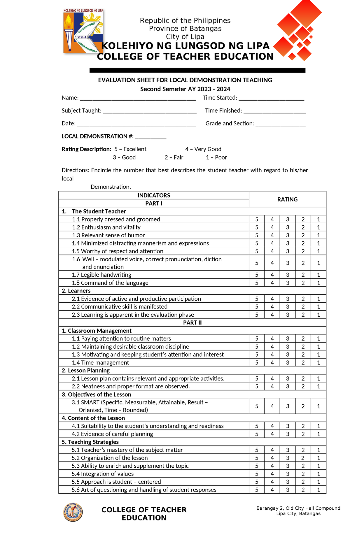 Evaluation-form-of-practice-teaching-local-2021-2022 - Barangay 2, Old 