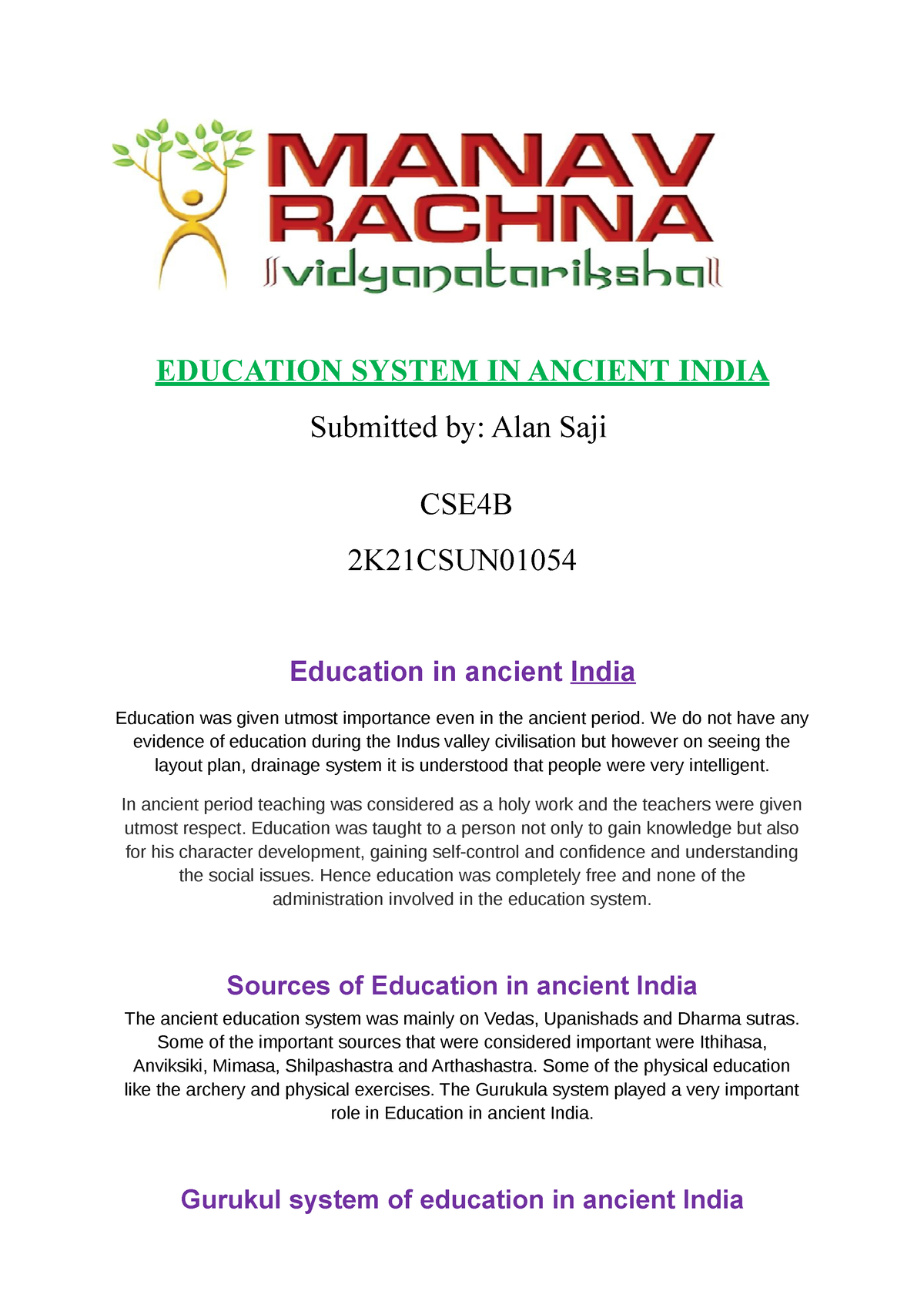 ancient indian education system research paper