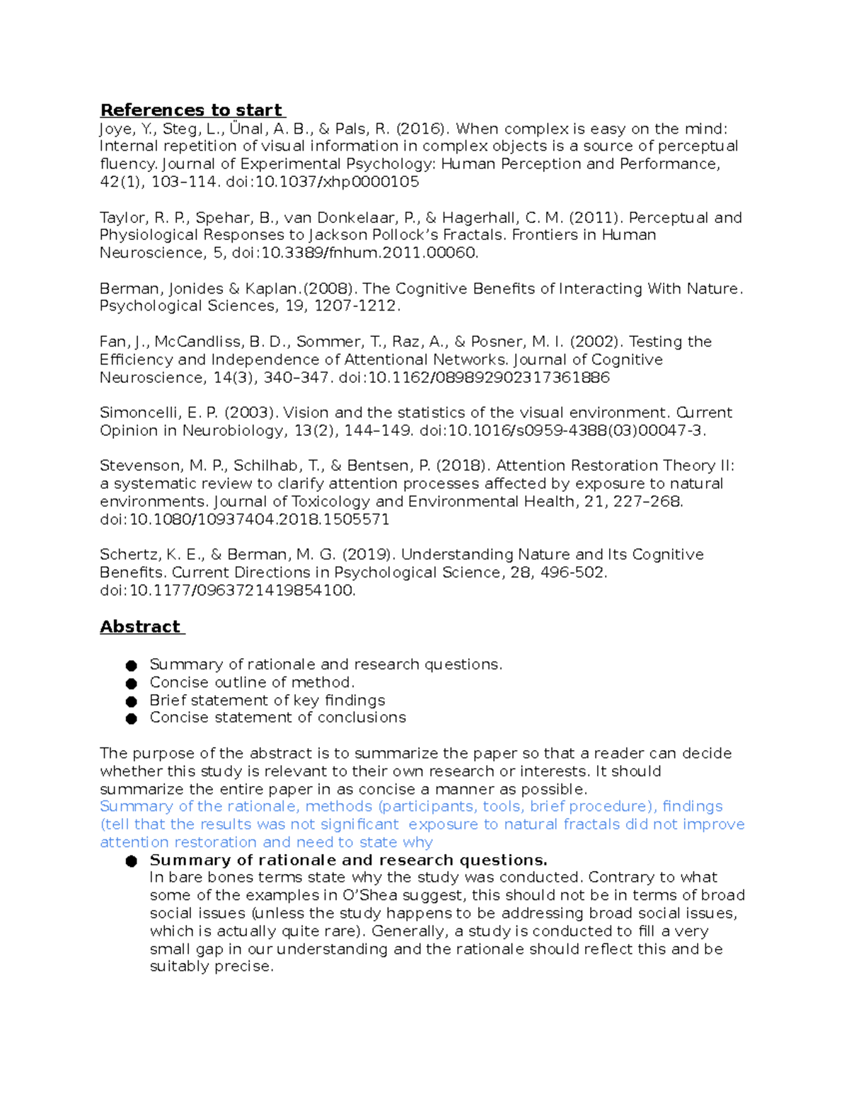 PSYC236 Lab Report Structure - References to start Joye, Y., Steg, L ...