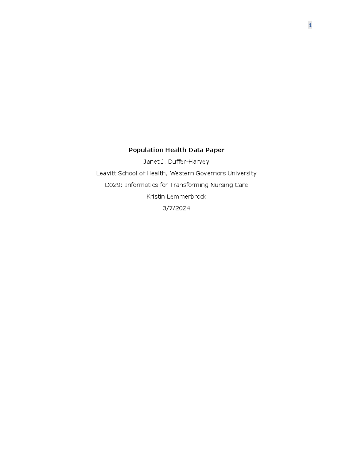 Population Health Data Paper - Duffer-Harvey Leavitt School of Health ...