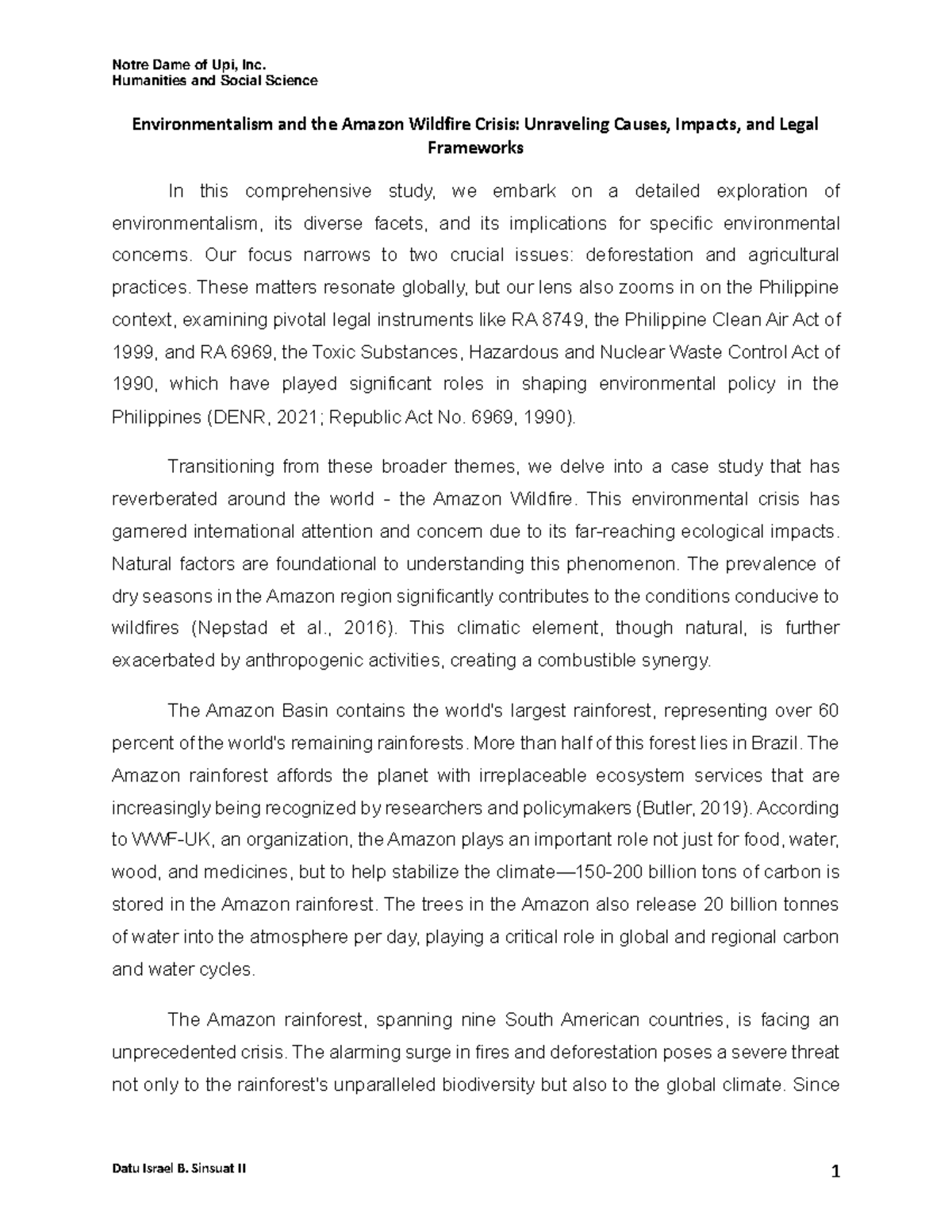 Concept paper: Environmentalism and the Amazon Wildfire Crisis ...