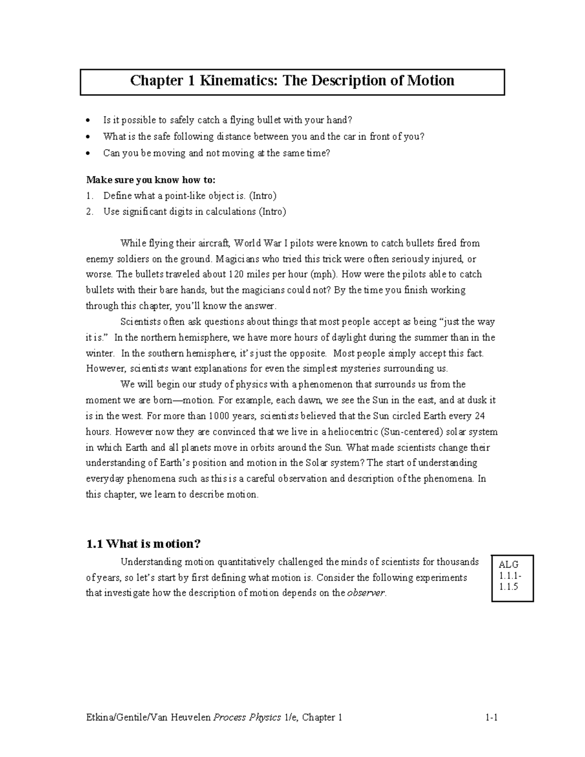 Chapter 1 - Lecture notes 1 - Chapter 1 Kinematics: The Description of ...
