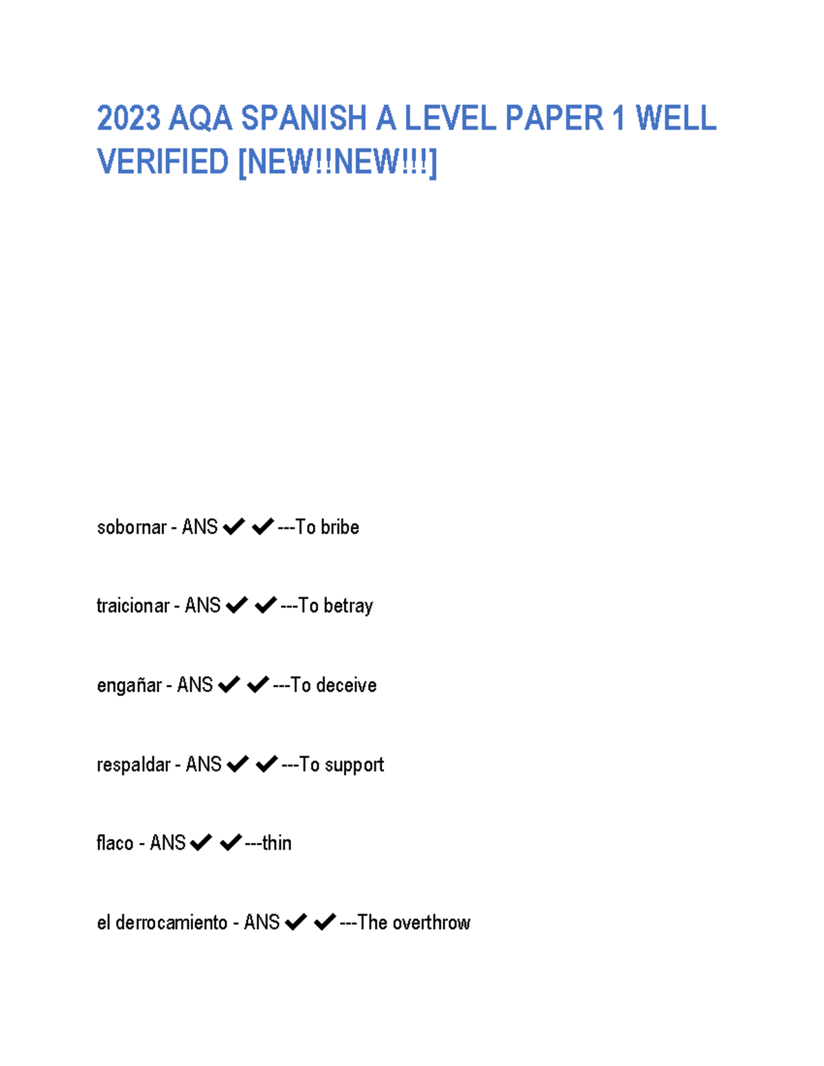 2023 AQA Spanish A Level Paper 1 WELL Verified - 2023 AQA SPANISH A ...