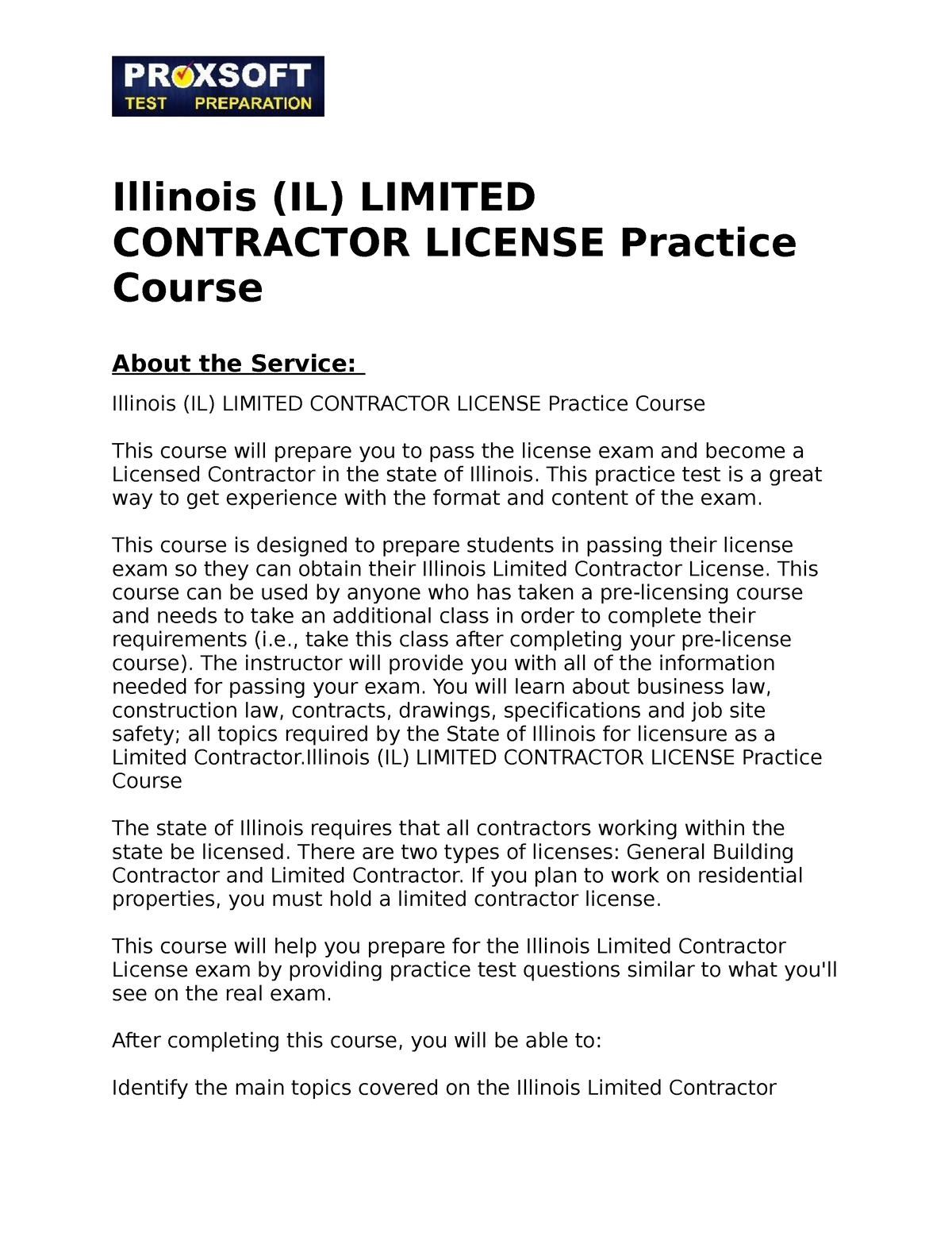 Illinois IL LIMITED CONTRACTOR LICENSE Practice Course Illinois IL   Thumb 1200 1553 