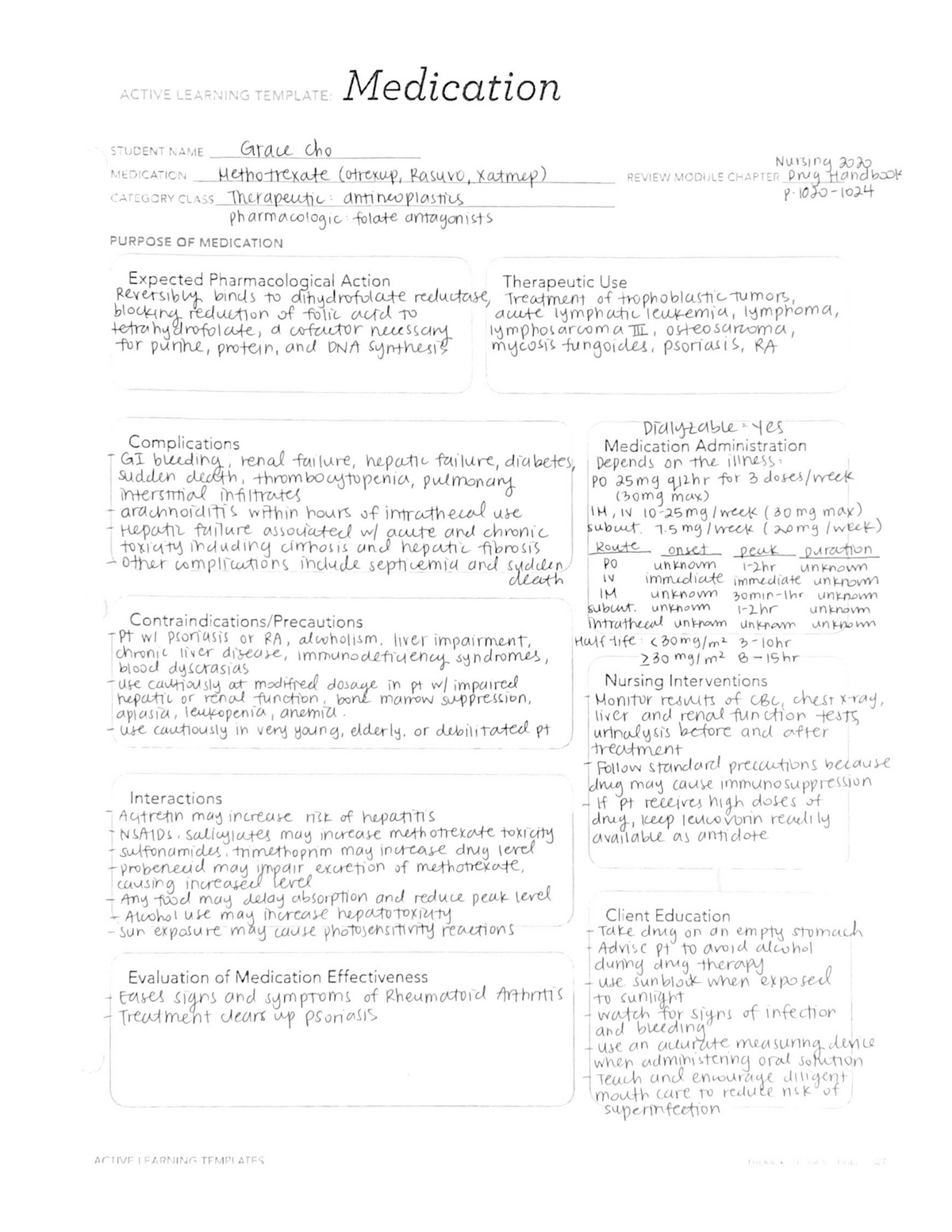 Methotrexate Med Sheet PSB 454 Pharmacology II MCPHS StuDocu