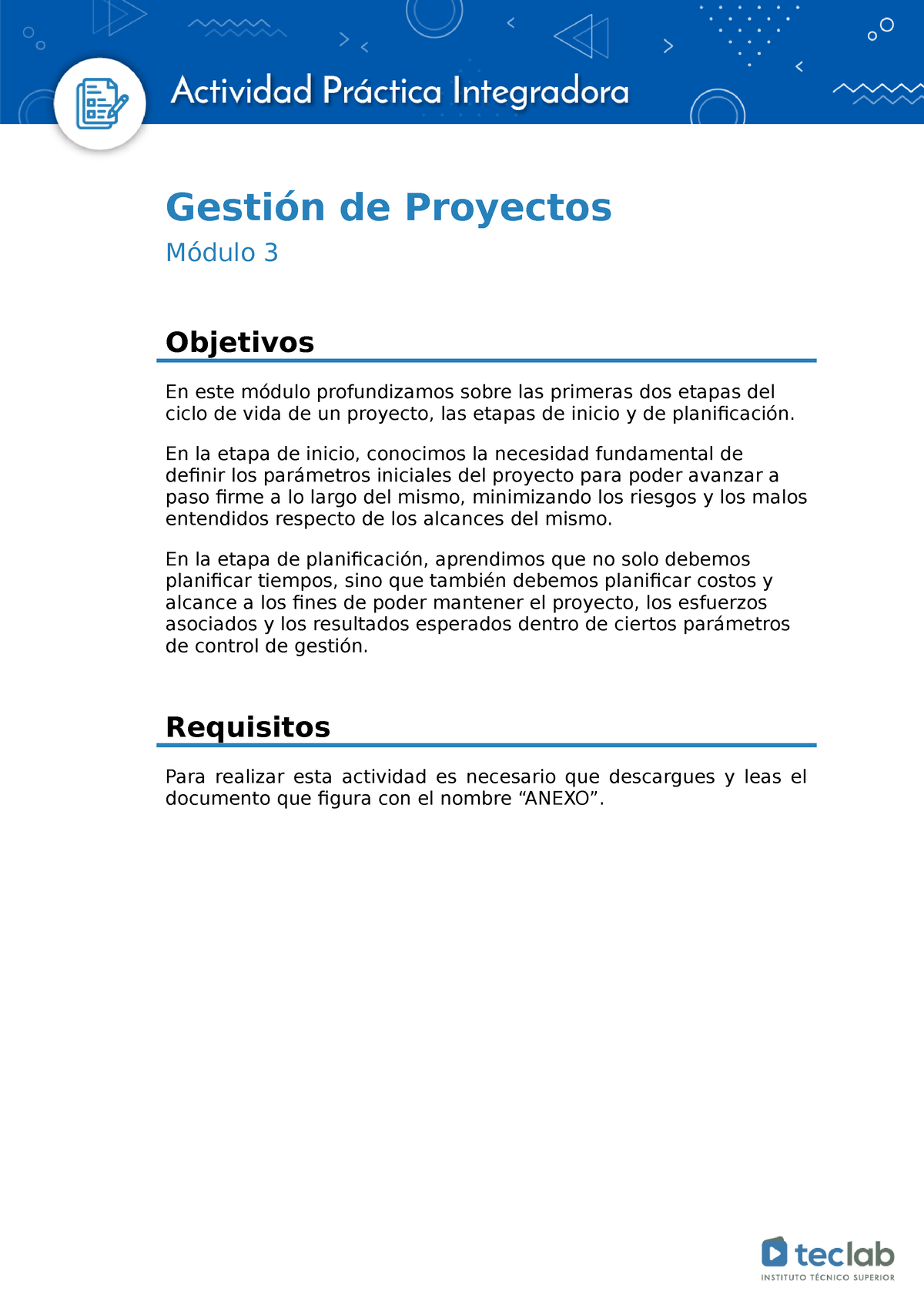 API3gestionproyectos - Gestión De Proyectos Módulo 3 Objetivos En Este ...