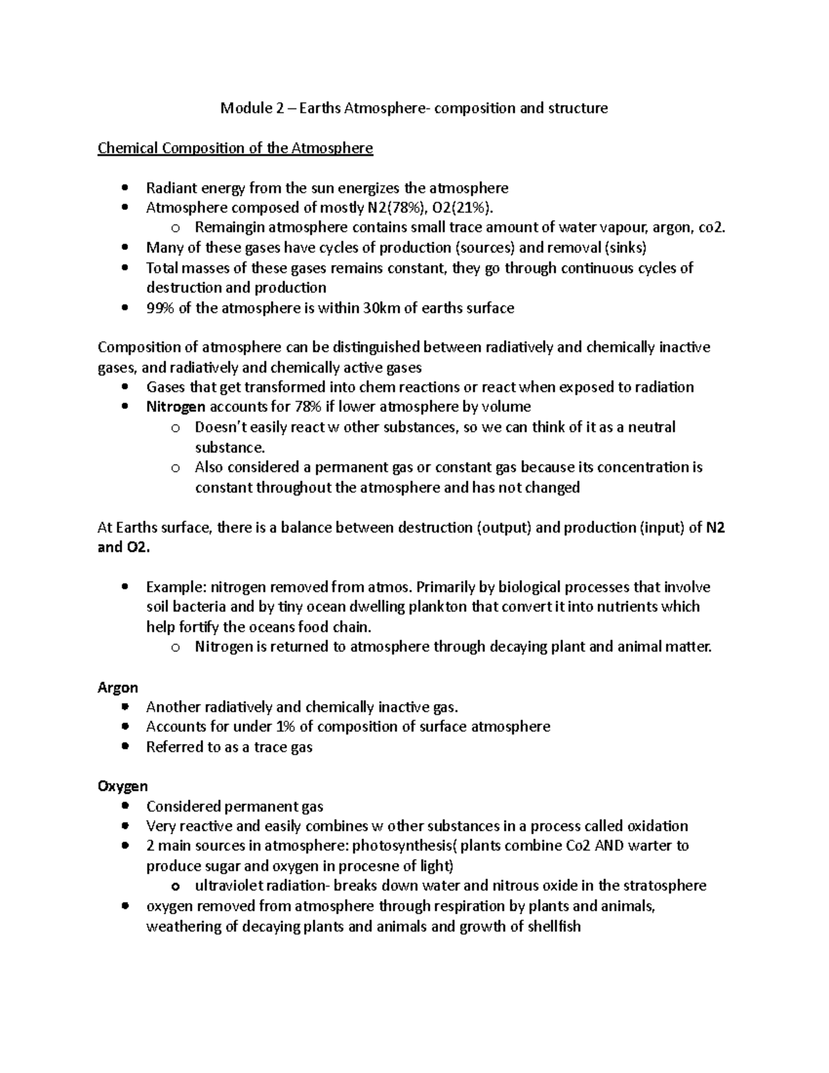 Enviro Sci Module Notes - Module 2 – Earths Atmosphere- composition and ...