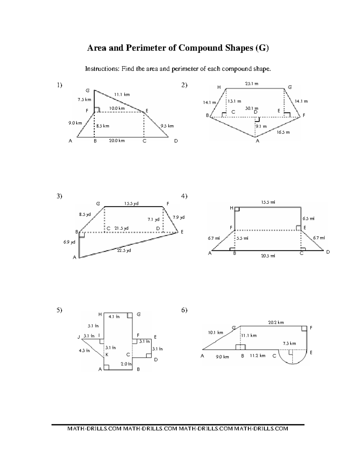 Area and Perimeter of Compound Shapes (G) - MATH-DRILLS MATH-DRILLS ...