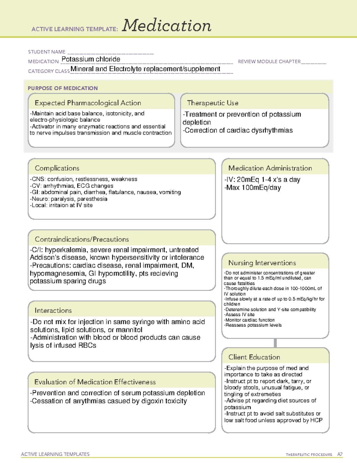 Potassium Chloride - Drugcard - ACTIVE LEARNING TEMPLATES THERAPEUTIC ...