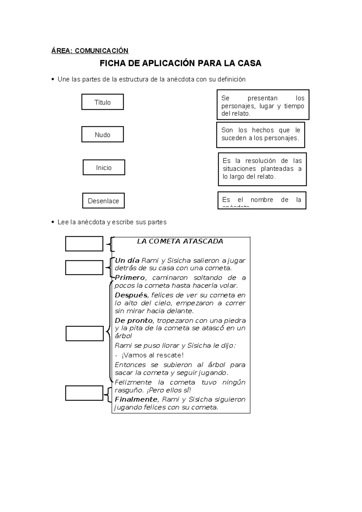 Ficha para la casa 11 al 15 de marzo - ÁREA: COMUNICACIÓN FICHA DE ...