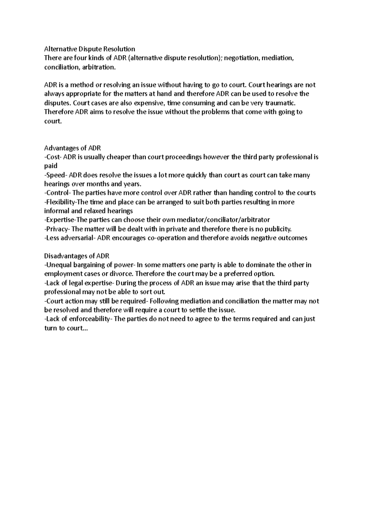 ADR - Lecture notes 4 - Alternative Dispute Resolution There are four ...