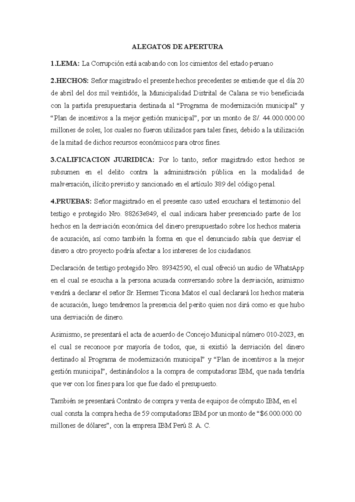 Alegatos DE Apertura - ALEGATOS DE APERTURA 1: La Corrupción está ...