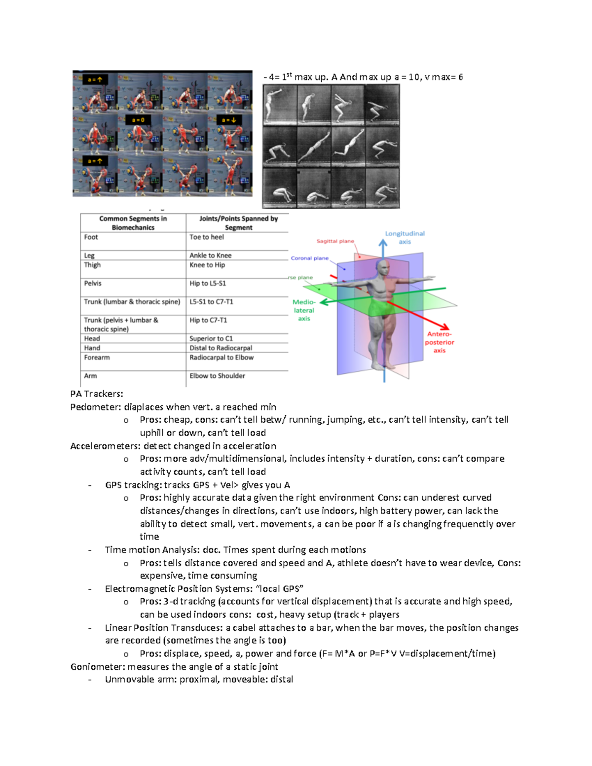 Biomechanics Exam 1 - 4= 1st Max Up. A And Max Up A = 10, V Max= 6 PA ...