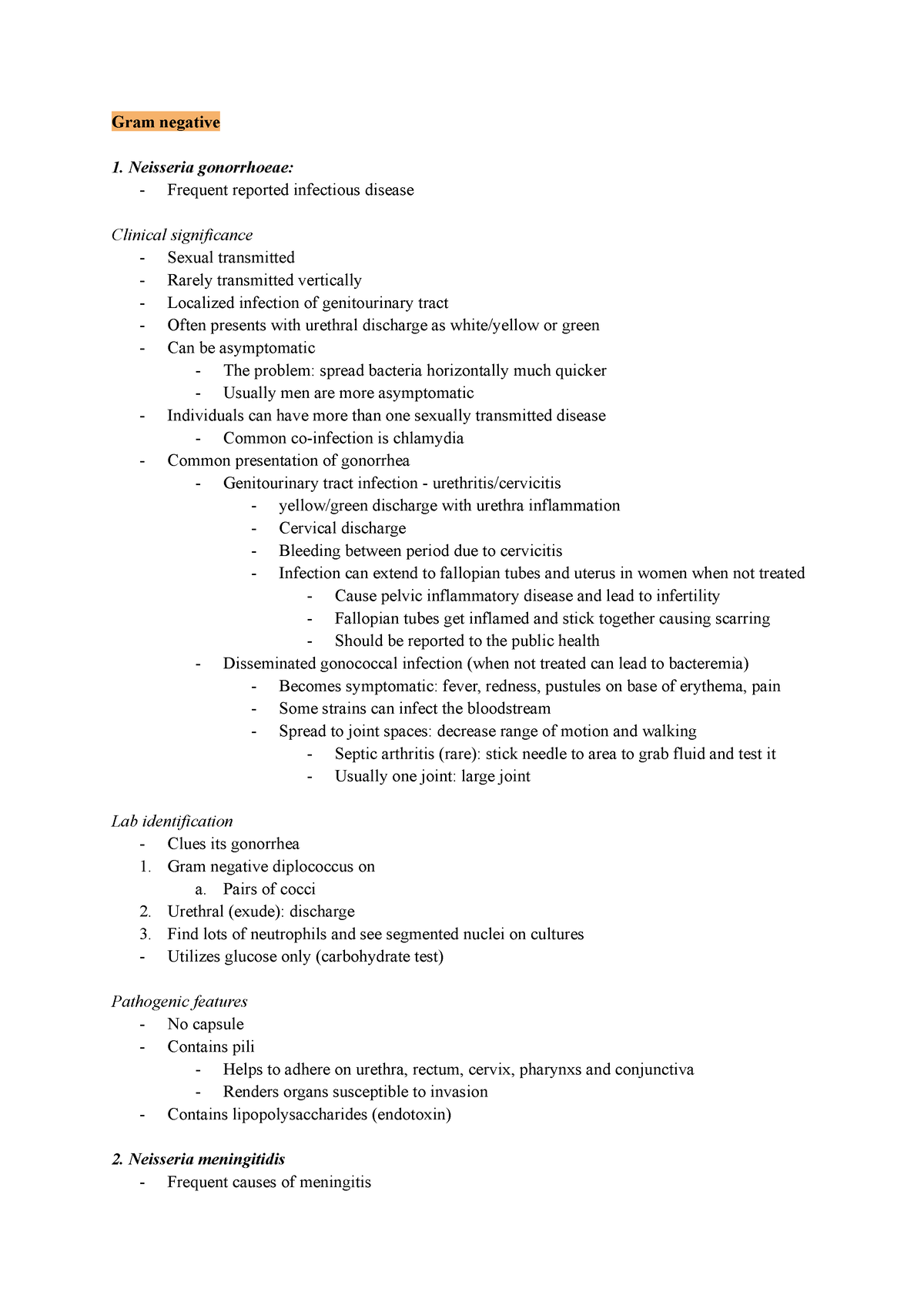 Gram negative microbio test - Gram negative 1. Neisseria gonorrhoeae ...