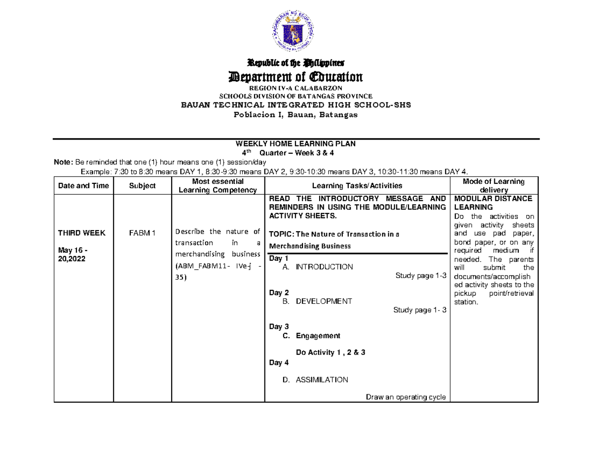 Week-3-4 - Reading materials - Department of Education REGION IV-A ...