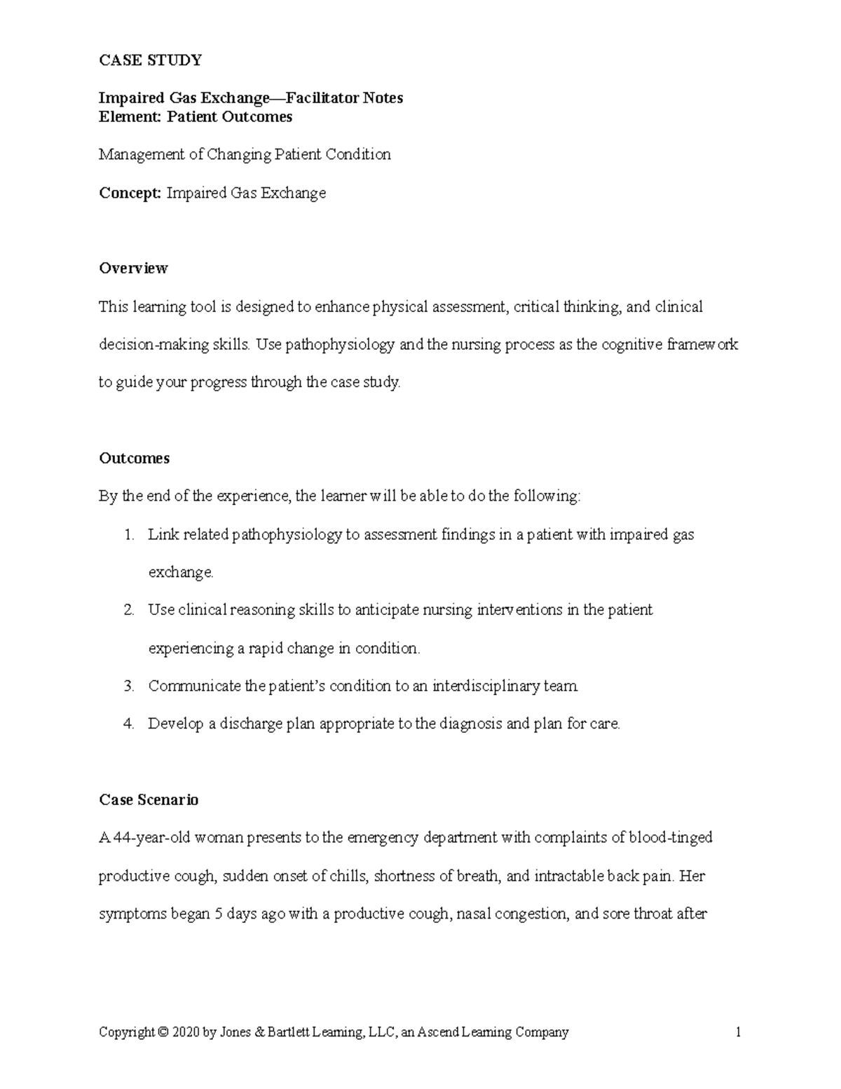 Case Study Impaired Gas Exchange Facilitator Notes - Impaired Gas ...