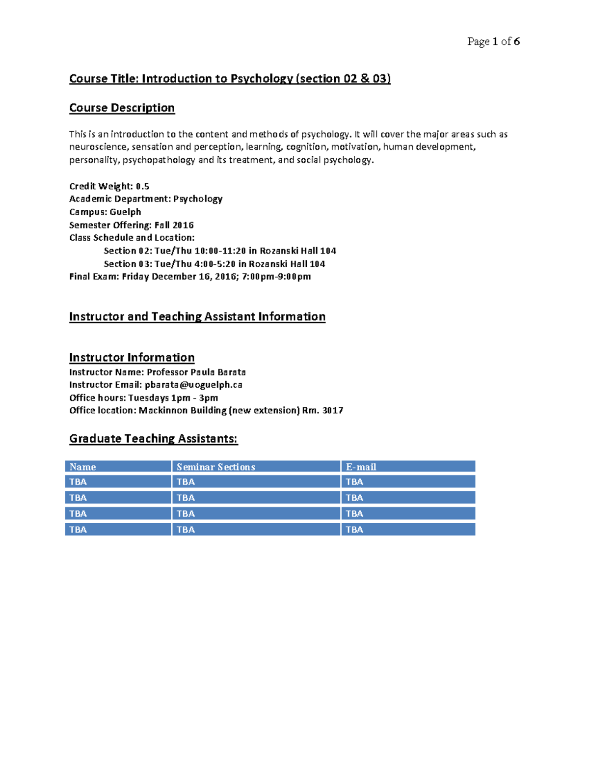 PSYC 1000-02&03 Course Outline, F16 - 1000 Section 02 And 03 FAll 2016 ...