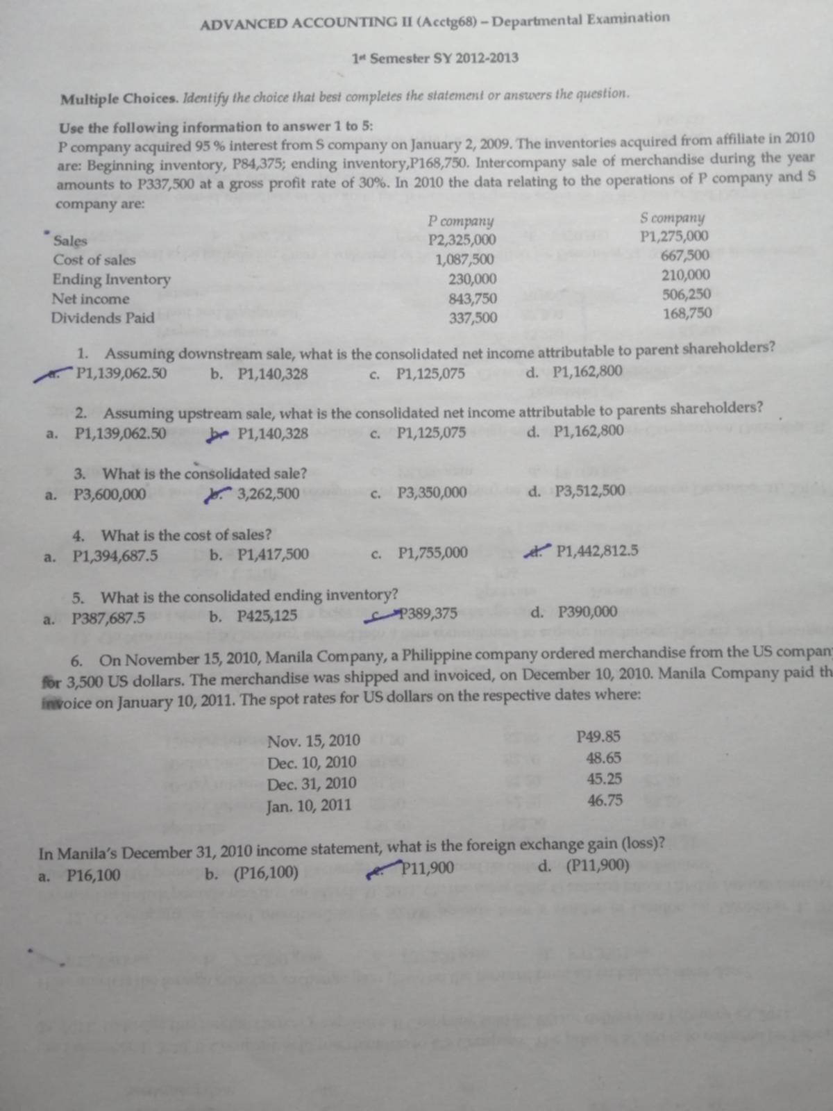 Review Materials for Advance Accounting - College of Business ...