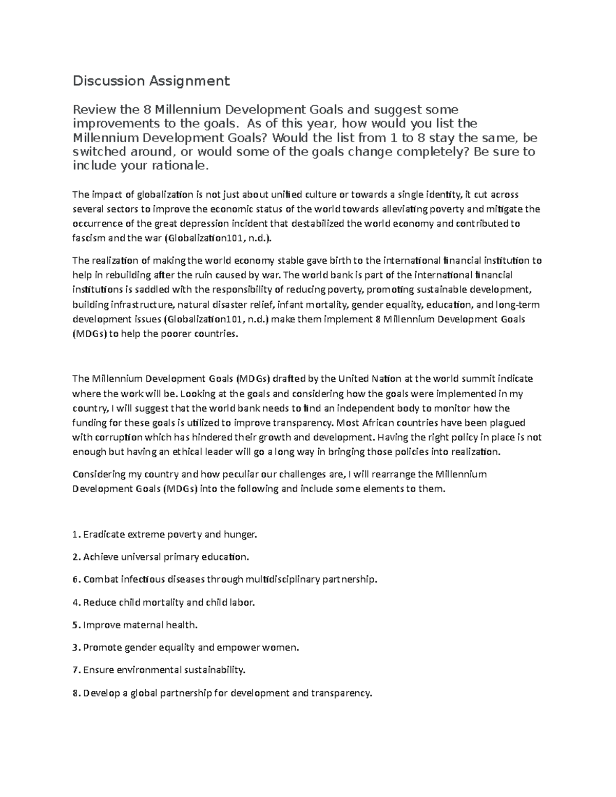 DF WEEK TWO - DISCUSSION FORUM - Discussion Assignment Review the 8 ...
