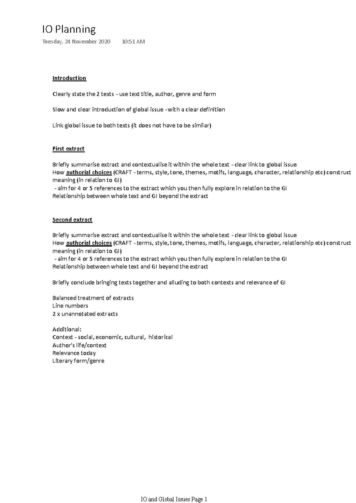 IO Planning - N/A - Introduction Clearly state the 2 texts - use text ...