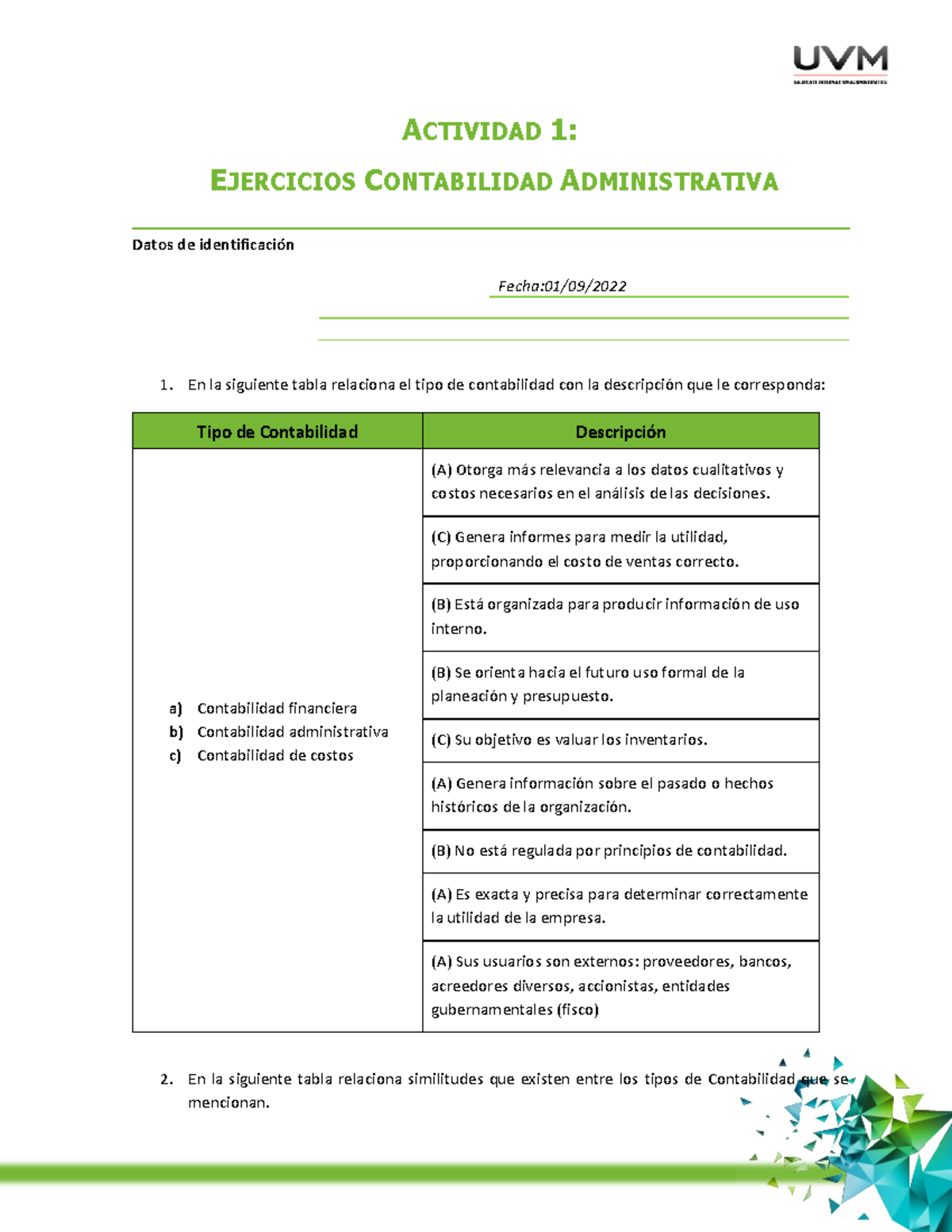 Ejercicios Contabilidad Administrativa Actividad 1 Ejercicios