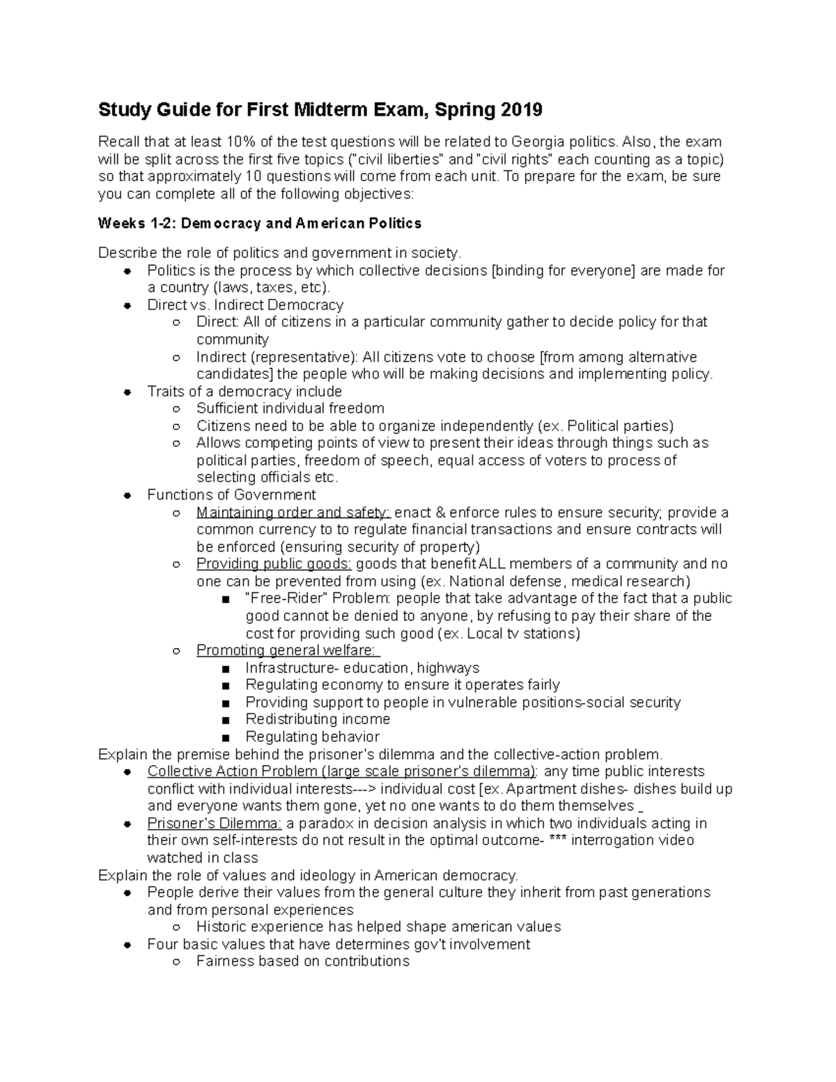 Study Guide For First Midterm Exam- POLS - Study Guide For First ...