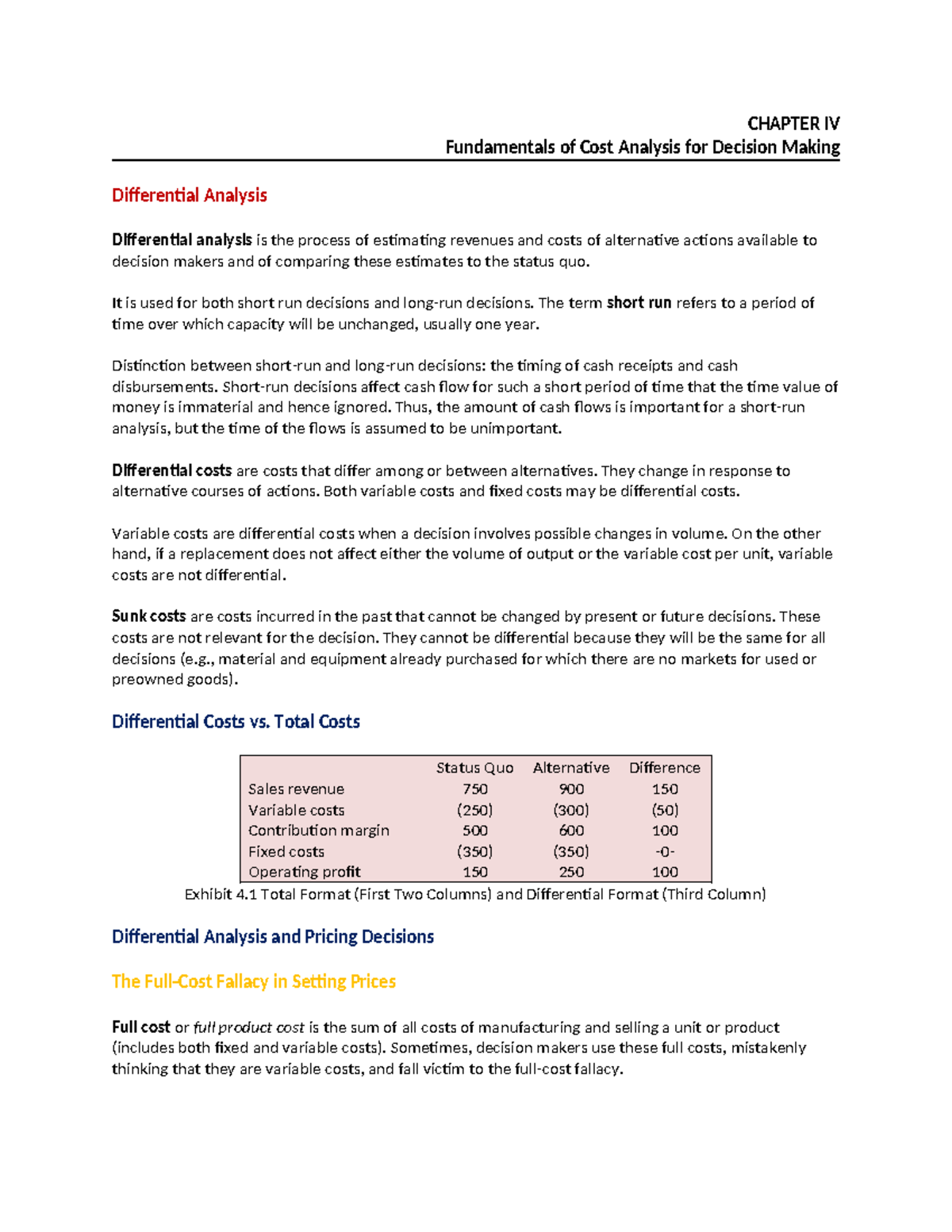 Chapter 4 - Lecture notes on Ch. 4 - CHAPTER IV Fundamentals of Cost ...