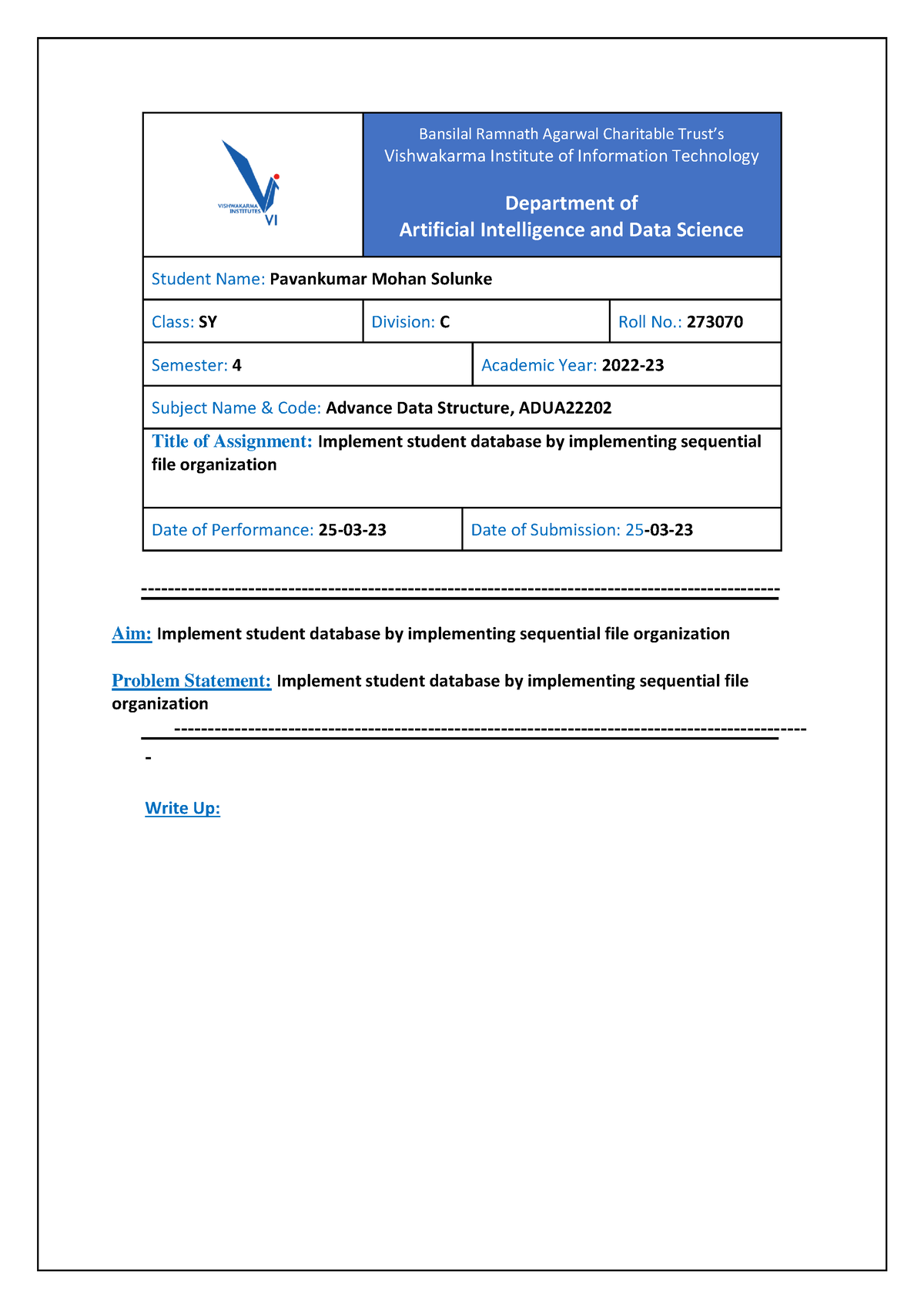 SY C3 70 Pavan solunke Assignment No 07 ADS - Bansilal Ramnath Agarwal ...