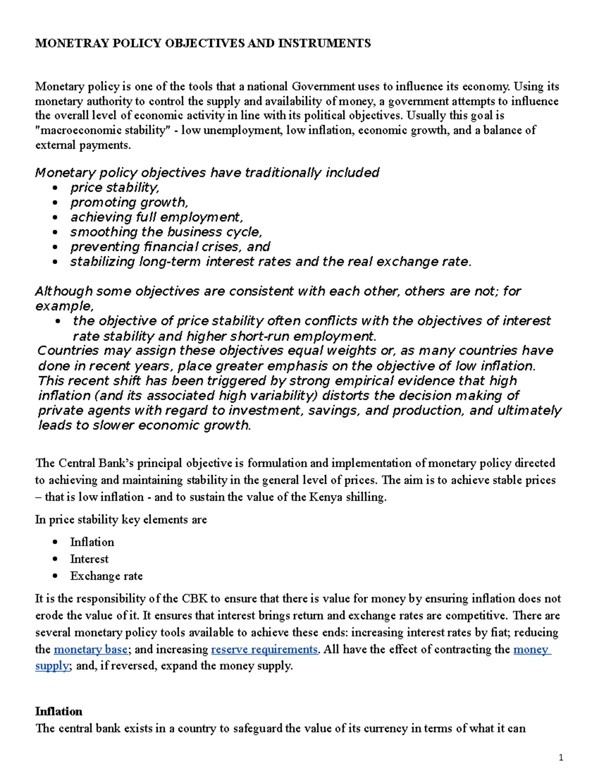 Monetary and fiscal policy - MONETRAY POLICY OBJECTIVES AND INSTRUMENTS ...
