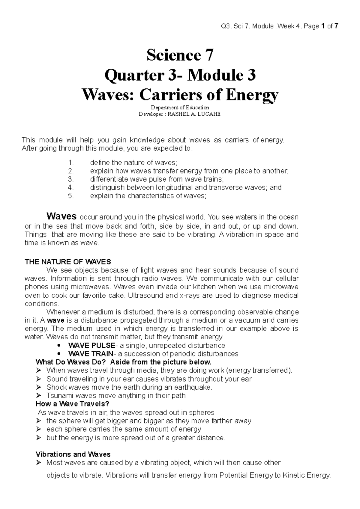 Q3 Module-3 Week-4 waves - Science 7 Quarter 3- Module 3 Waves ...