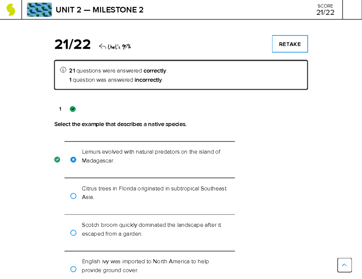 environmental science milestone 2 - 1 21/22 that's 95% RETAKE 21 ...