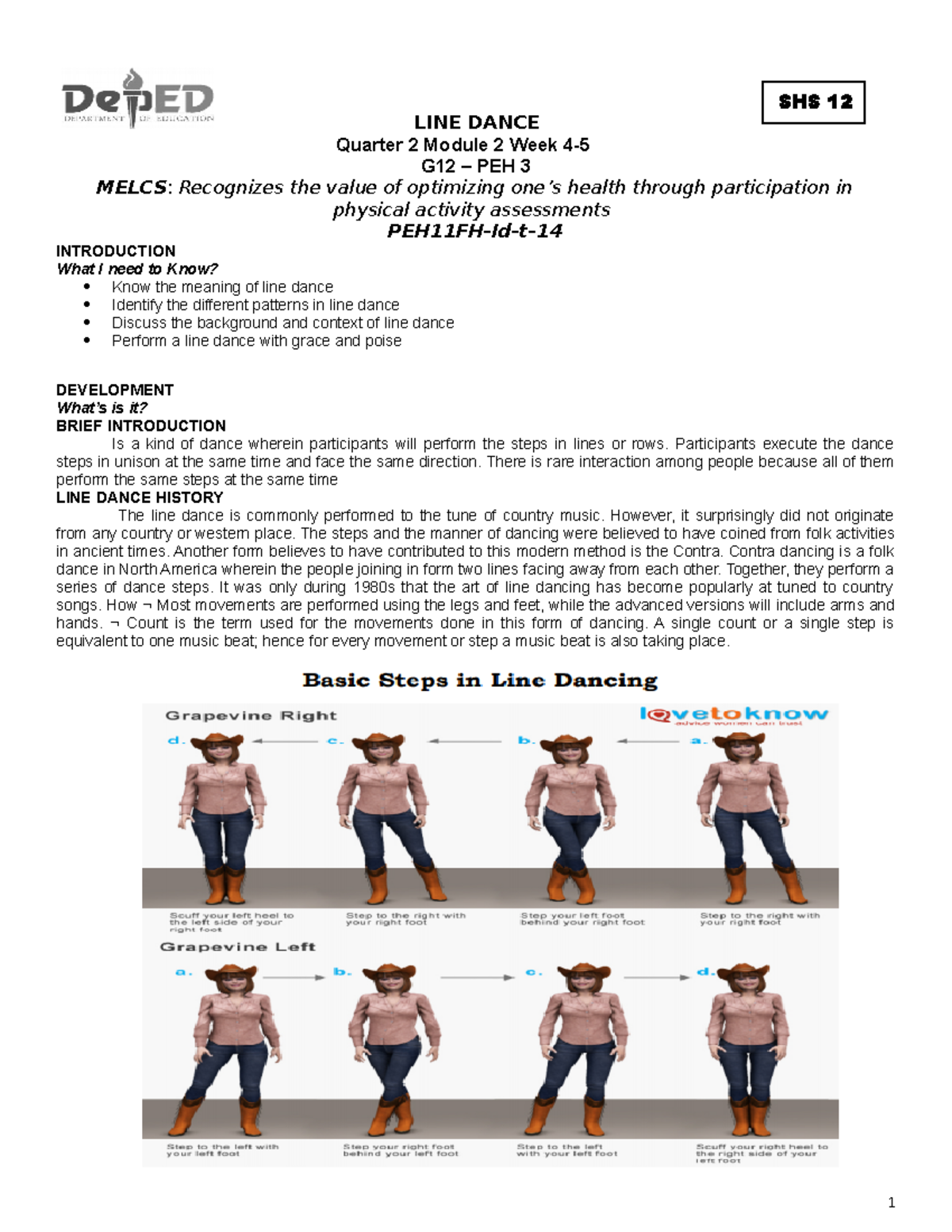 Q2 M2 Wk 4 5 PEH Edited - Physical Education - LINE DANCE Quarter 2 ...