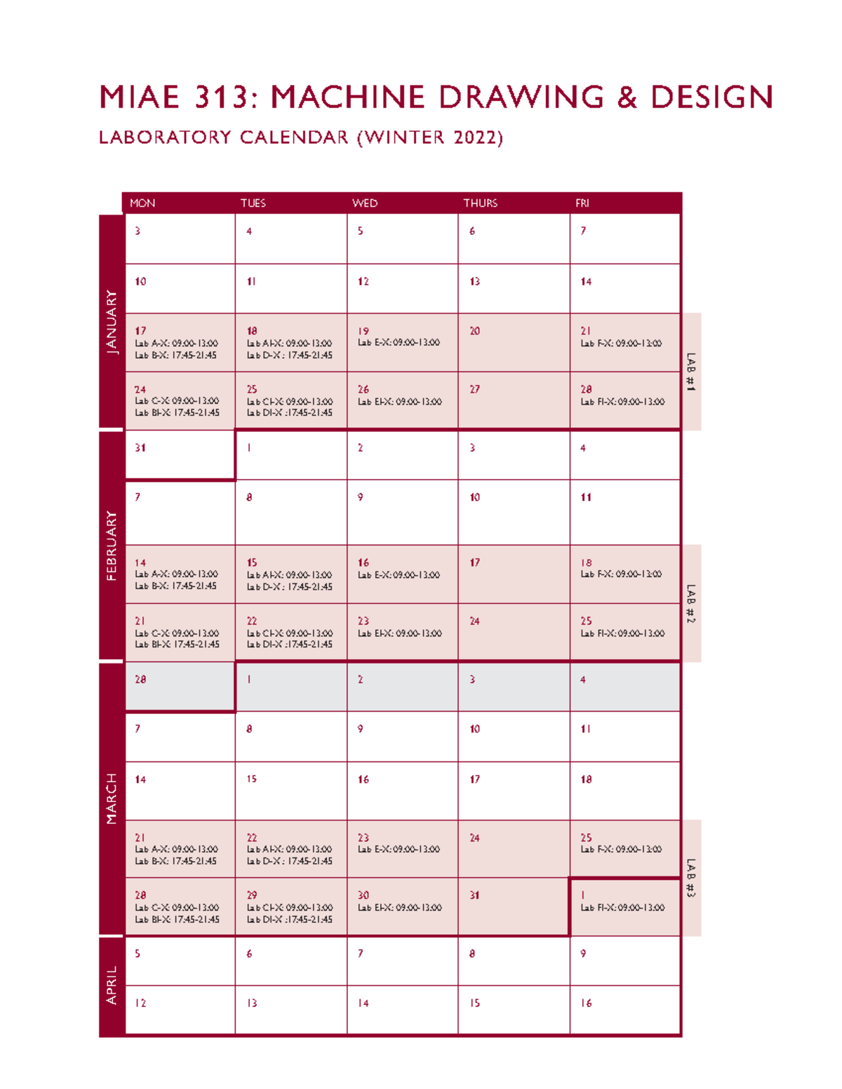 MIAE 313 Lab Calendar (Winter 2022) - MIAE 313: MACHINE DRAWING ...