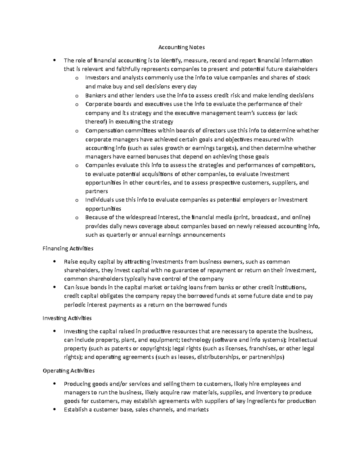 Accounting notes (1)-MSI - Accounting Notes The role of financial ...