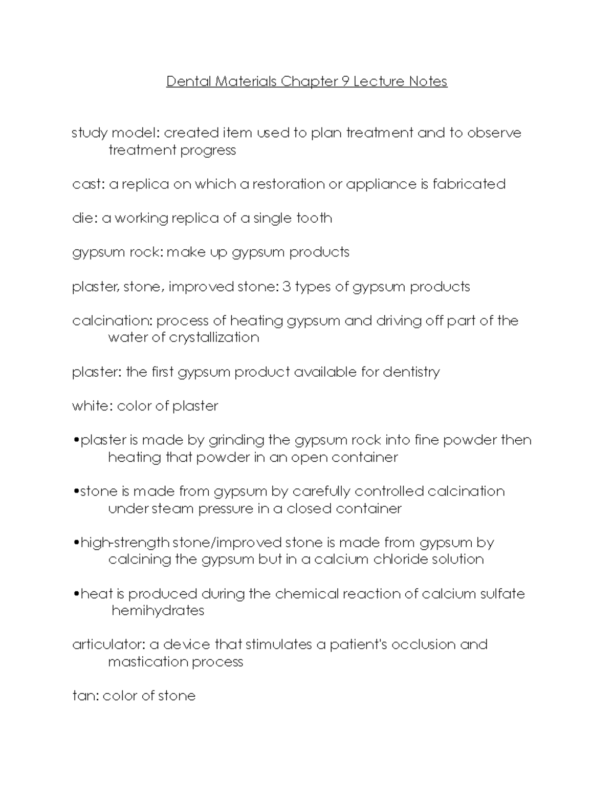 DM Chapter 9 Lecture Notes Dental Materials Chapter 9 Lecture Notes